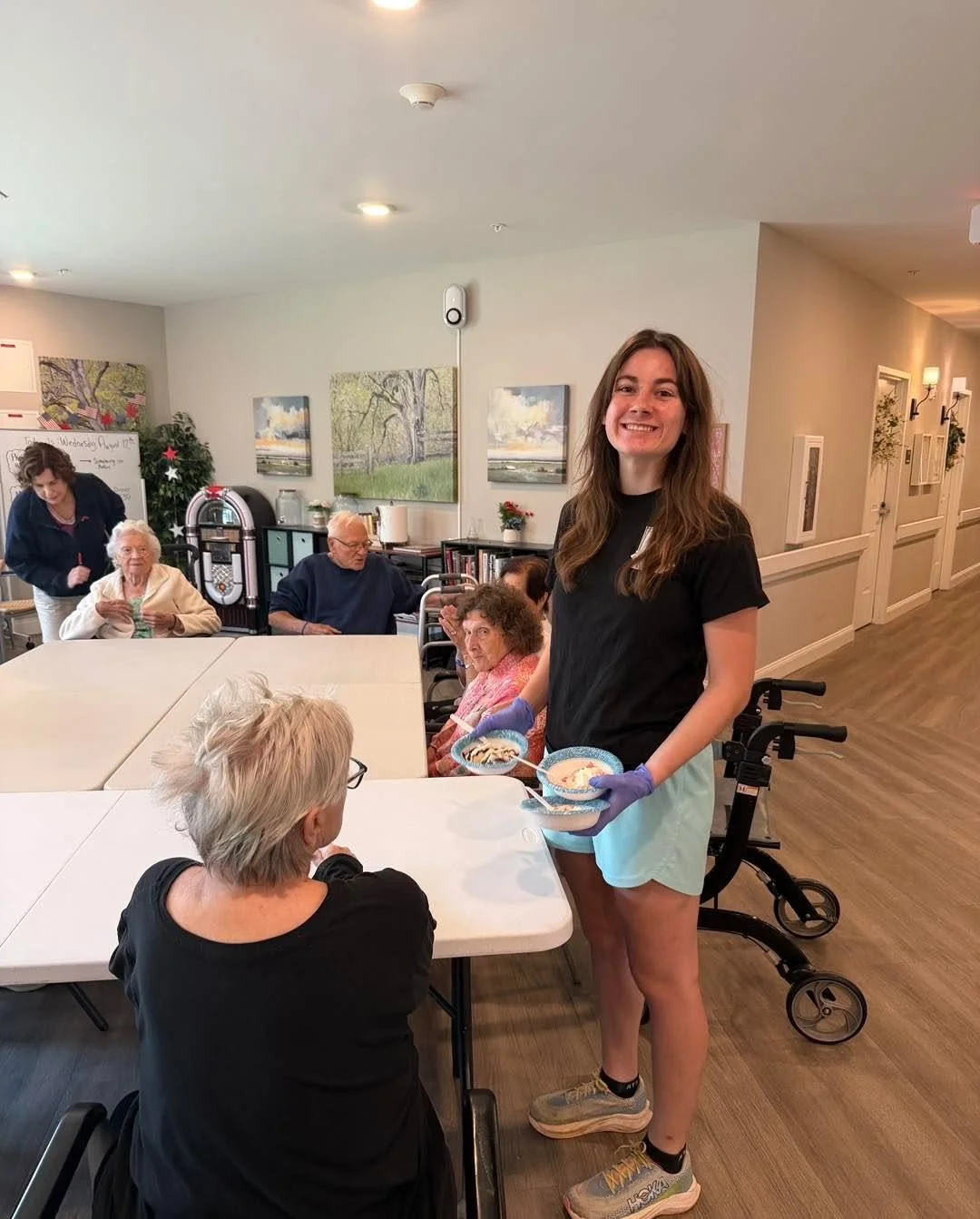 Scoops, smiles, and sweet memories! 🍦💗 We loved spending time with our friends at Manor Lake Assisted Living, Memory Care, &amp; Independent Living - Dawsonville and our sweet volunteer Bella yesterday at our ice cream social! 🎉 #CaritasHospice #H