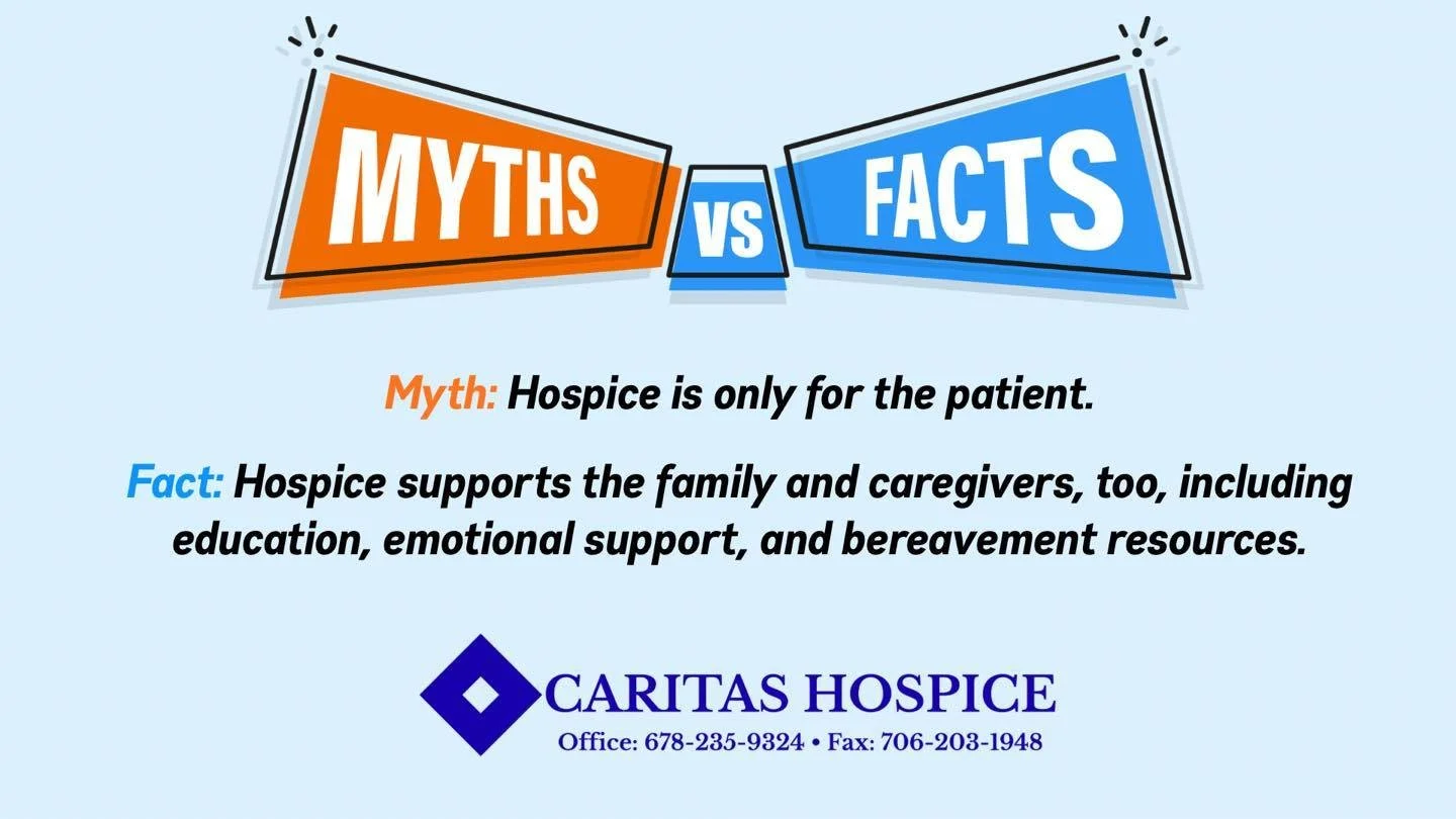 Hospice care goes beyond the patient. We provide families and caregivers with guidance, emotional support, and resources that can help them navigate each stage of the journey. 🩵🧡 #CaritasHospice #MythMonday #HospiceEducation