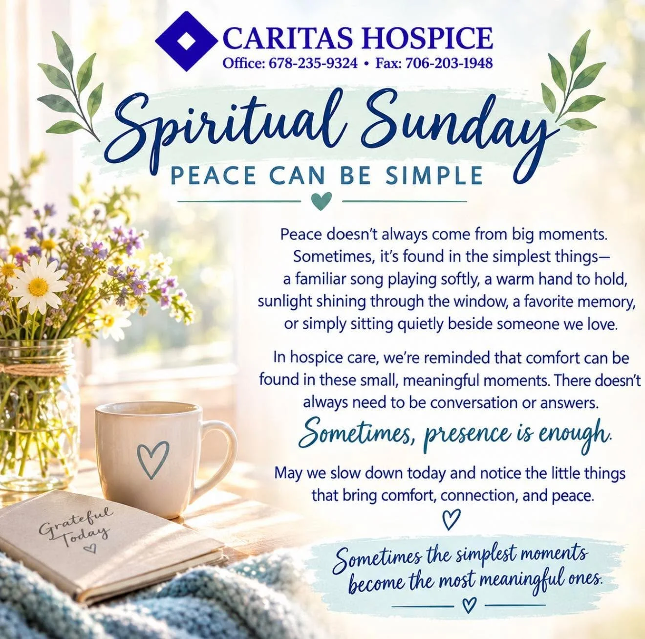 Sometimes, peace is found in the smallest moments&mdash;a familiar song, a warm hand, a favorite memory, or simply being present with someone we love. May we slow down, notice those moments, and remember that sometimes, presence is enough. ✨💙 #Carit