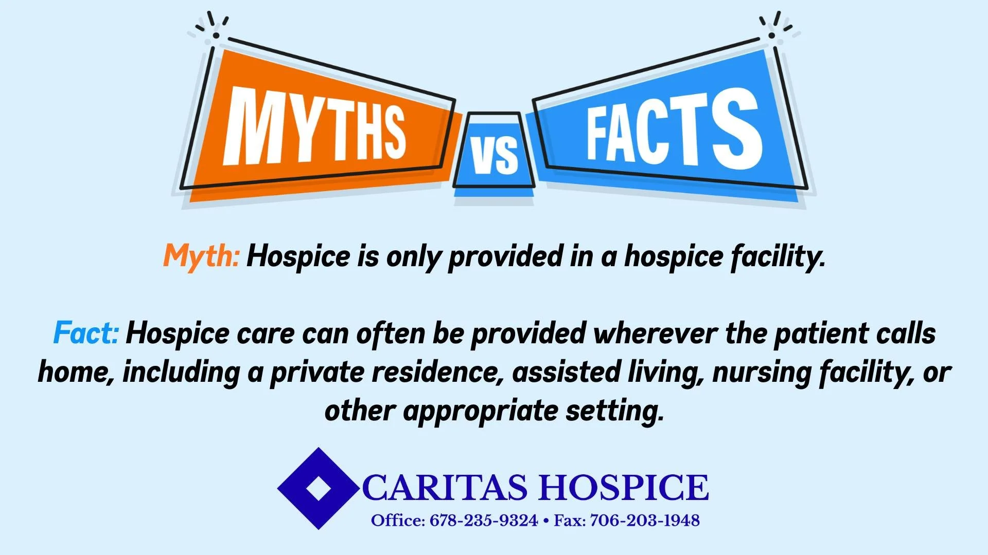 It's time for Myth Monday! 🎉 Hospice isn&rsquo;t limited to a facility&mdash;it can meet patients wherever they call home. 💙 From private residences to assisted living and nursing facilities, we&rsquo;re here to bring comfort, support, and guidance