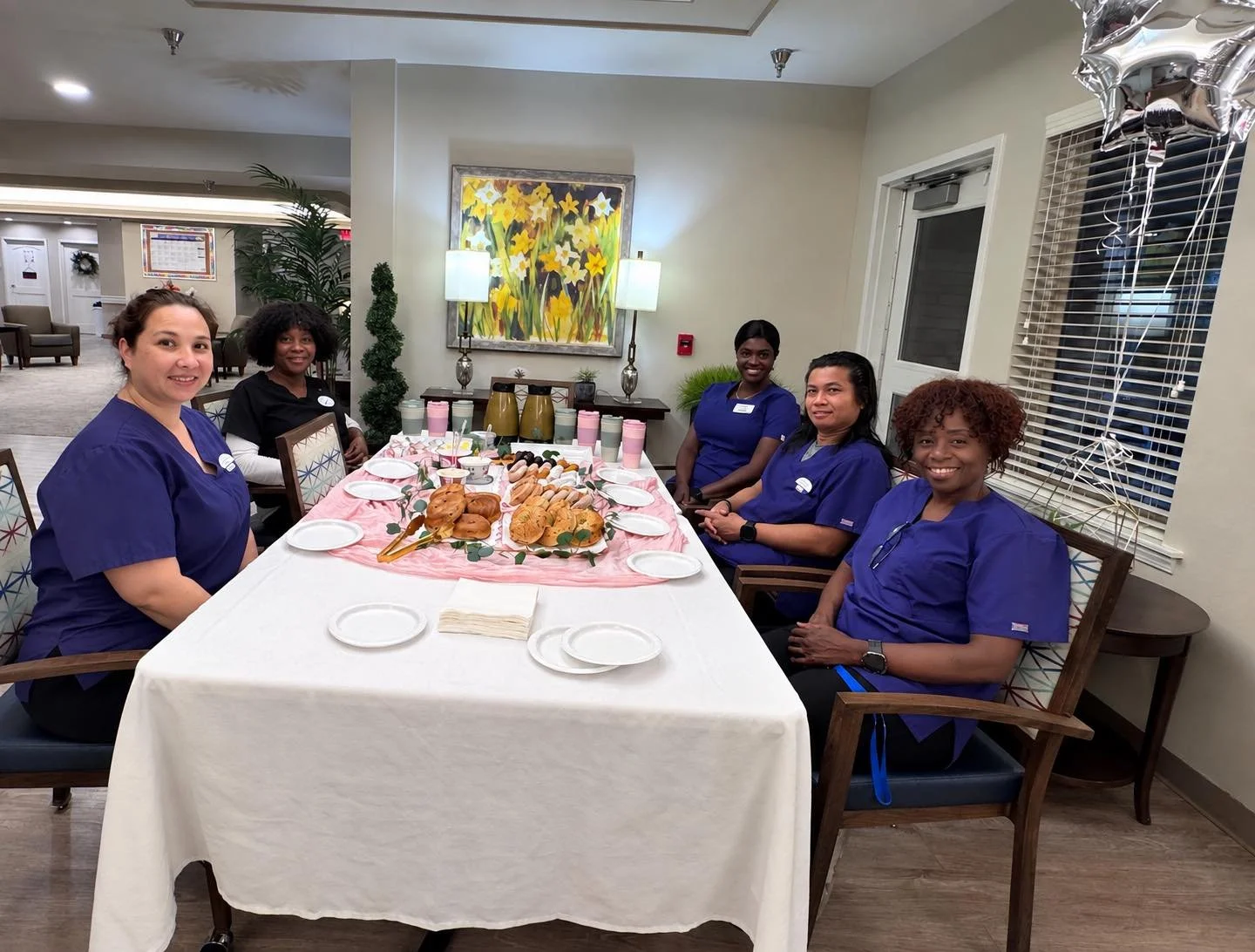 Donuts, bagels, and a whole lot of appreciation! 🍩🥯💙 We loved treating the MC staff at Celebration Village Forsyth to a breakfast bar! 😋 Thank you for all you do! 🎉#CaritasHospice #BreakfastBar