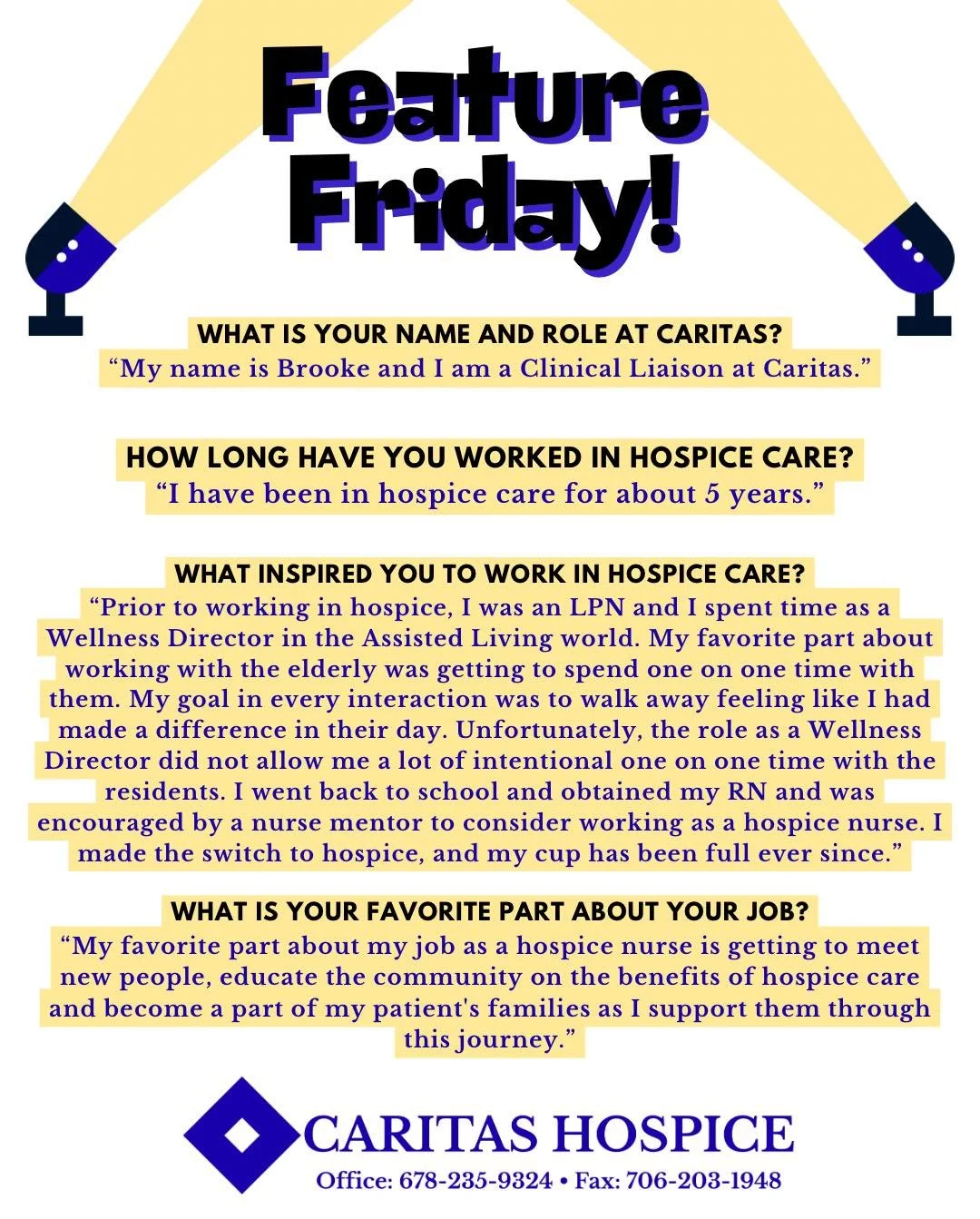 It&rsquo;s Feature Friday! 🎉 Today we&rsquo;re shining the spotlight on Brooke! 💙 Her compassion, dedication, and heart truly embody what we&rsquo;re all about. Join us each week in celebrating the faces behind Caritas.🌟 #FeatureFriday #TeamSpotli