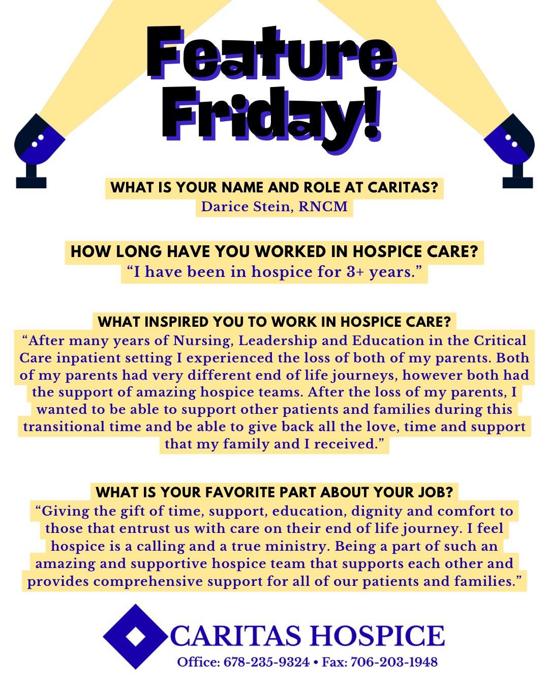 It&rsquo;s Feature Friday! 🎉 Today we&rsquo;re shining the spotlight on Darice! 💙 Her compassion, dedication, and heart truly embody what we&rsquo;re all about. Join us each week in celebrating the faces behind Caritas.🌟 #FeatureFriday #TeamSpotli