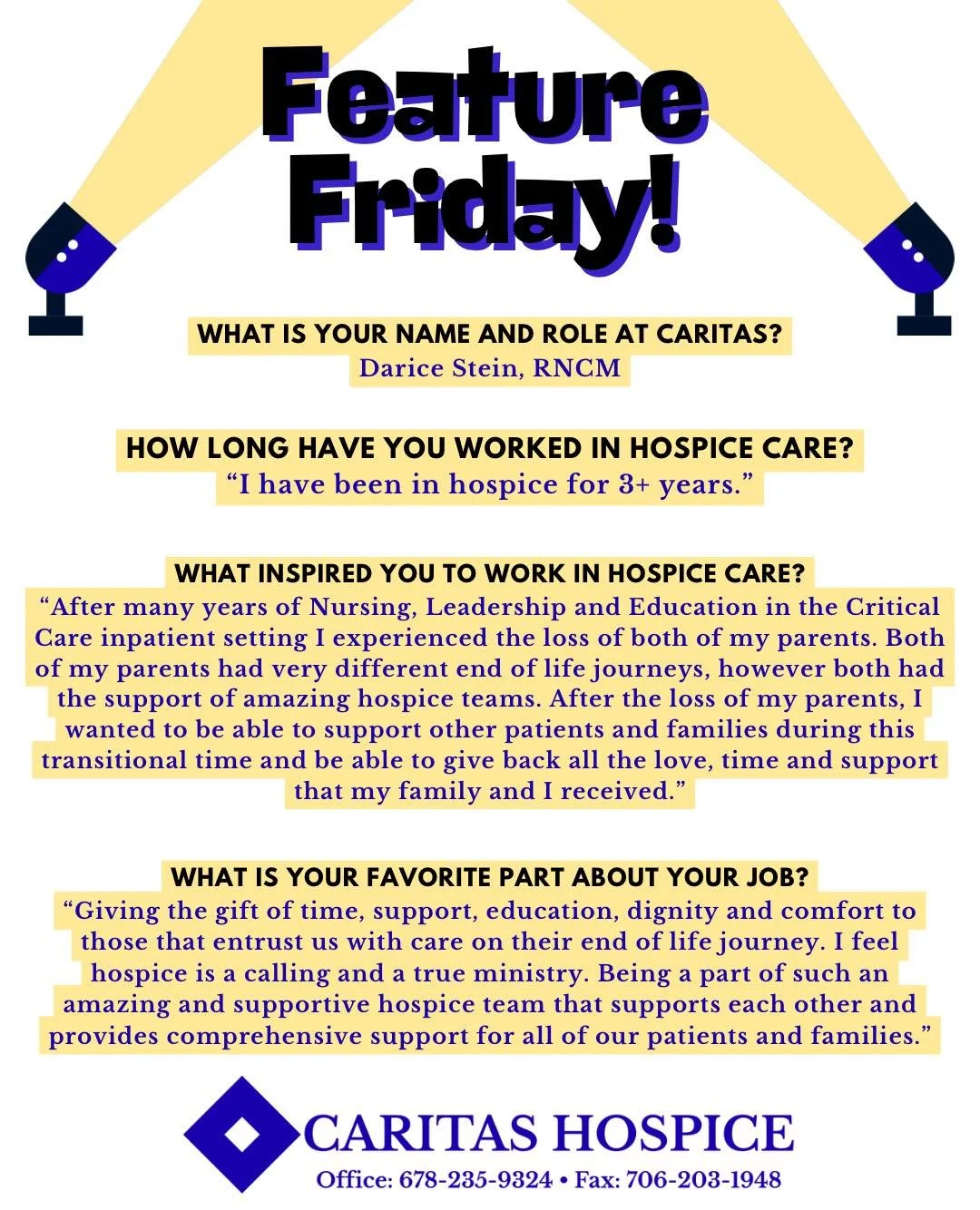 It&rsquo;s Feature Friday! 🎉 Today we&rsquo;re shining the spotlight on Darice! 💙 Her compassion, dedication, and heart truly embody what we&rsquo;re all about. Join us each week in celebrating the faces behind Caritas.🌟 #FeatureFriday #TeamSpotli