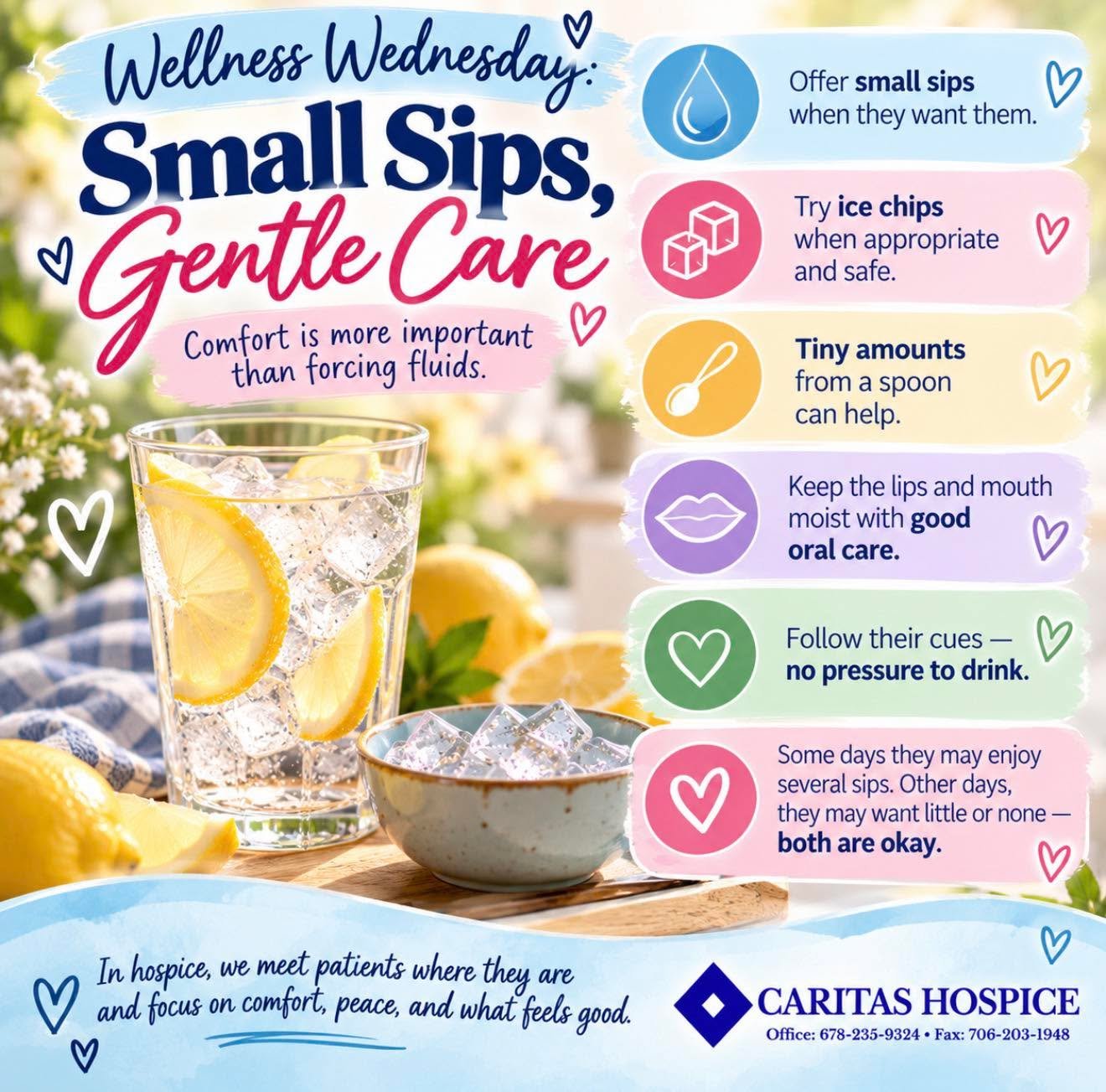 As the body slows down, the need for fluids may change too. In hospice care, it&rsquo;s not about how much someone drinks&mdash;it&rsquo;s about comfort, listening to their cues, and meeting them where they are. 🥤☕️ #CaritasHospice #HospiceEducation