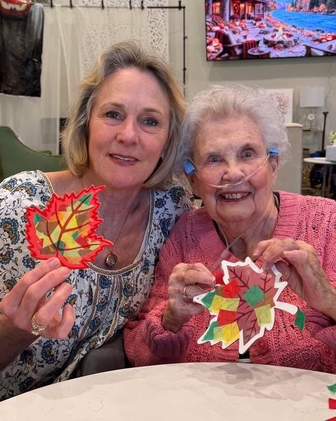 Fall fun, one piece of tissue paper at a time! 🍁🎨 Our creative crew at the Oaks at Gracemont enjoyed bringing the beautiful colors of autumn to life with a fun tissue paper craft! 🍁🧡 #CaritasHospice #HospiceVolunteers
