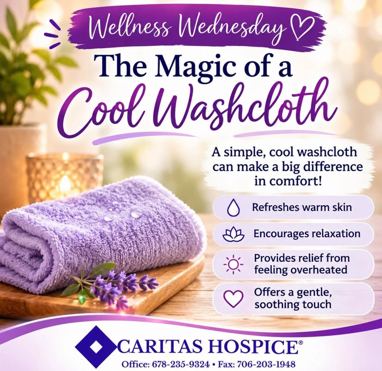 Did you know that a cool washcloth can be a simple way to promote comfort for hospice patients? 💦 When someone feels warm, restless, or overheated, gently applying a cool, damp cloth to their forehead or neck may offer refreshing relief. 🥰 It&rsquo