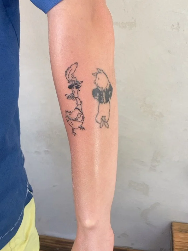 magical whimsical markings for a wonderful creature

Mud Oink, the dancing pig is a few years old
The Fancy Dancing Goose is fresh

More like this please

Booking for late September &amp; October
Custom &amp; Flash

#handpokedwithlove #handpoked #han