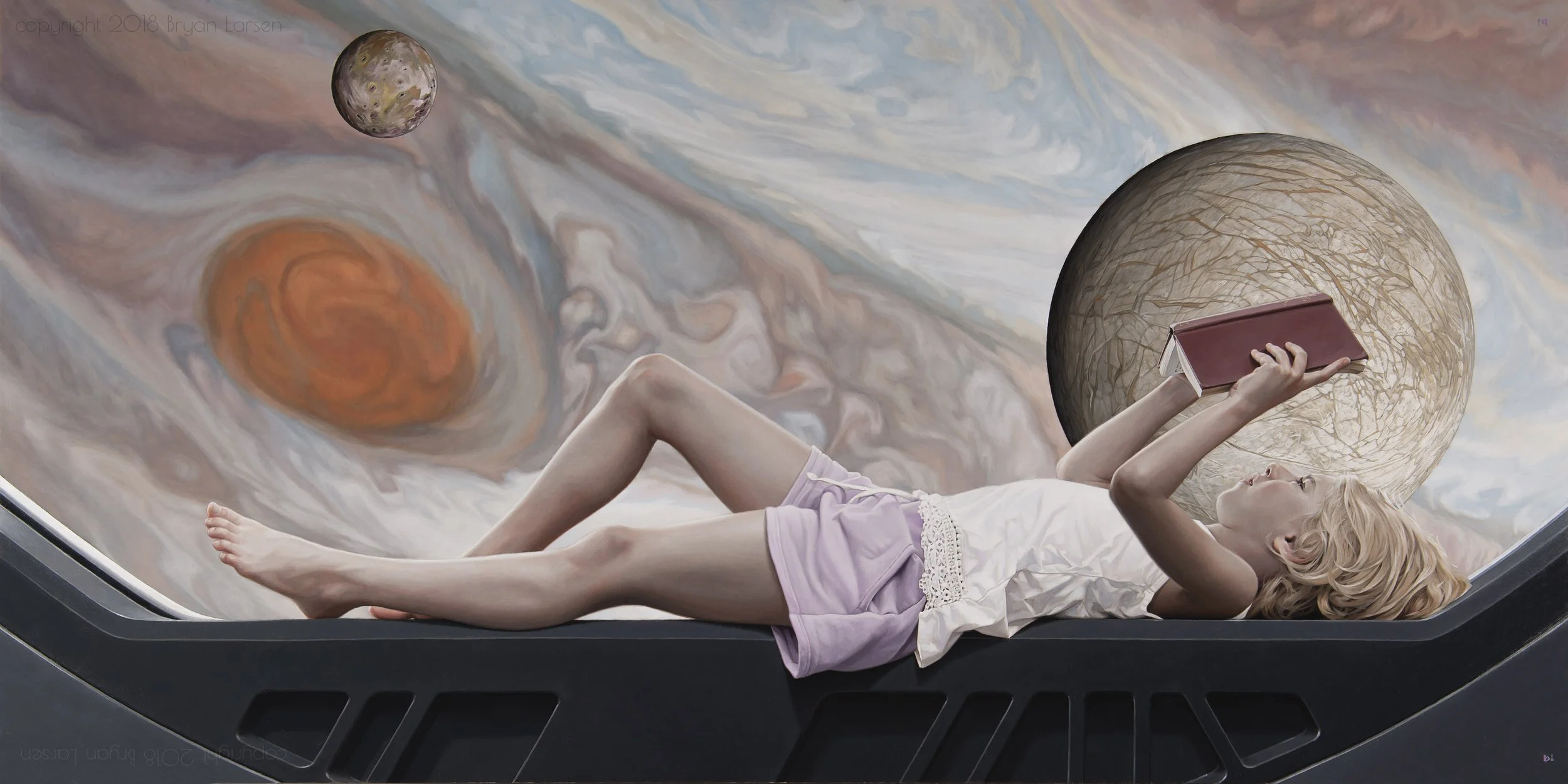 Reading By Moonlight II 48x24 inches, oil on aluminum composite panel. Sold as diptych with 'Reading by Moonlight I' $32,000.00