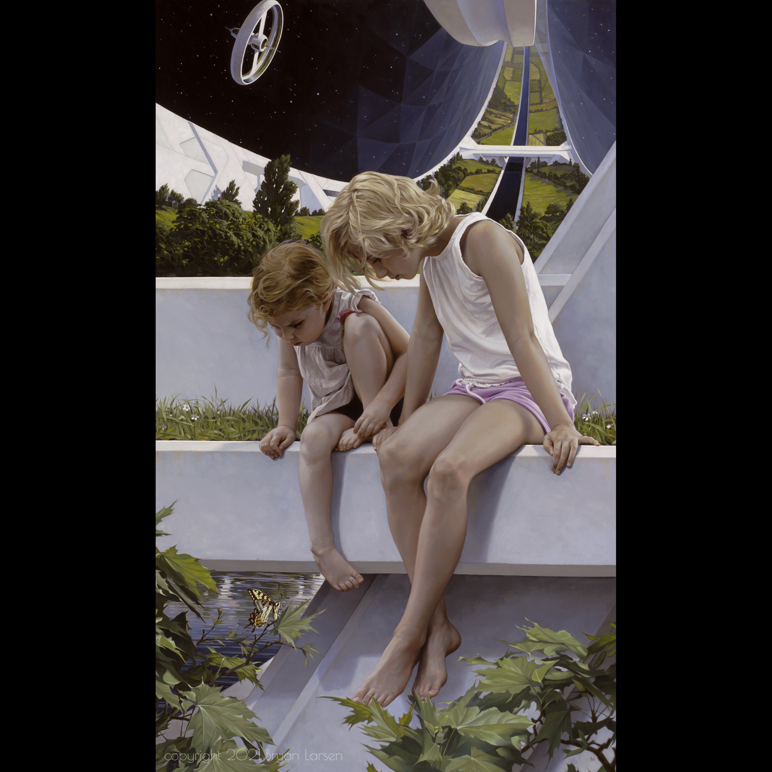 'Guest in the Garden' - Metamorphosis Series - 24x40 inches - oil on panel - $15,000.00