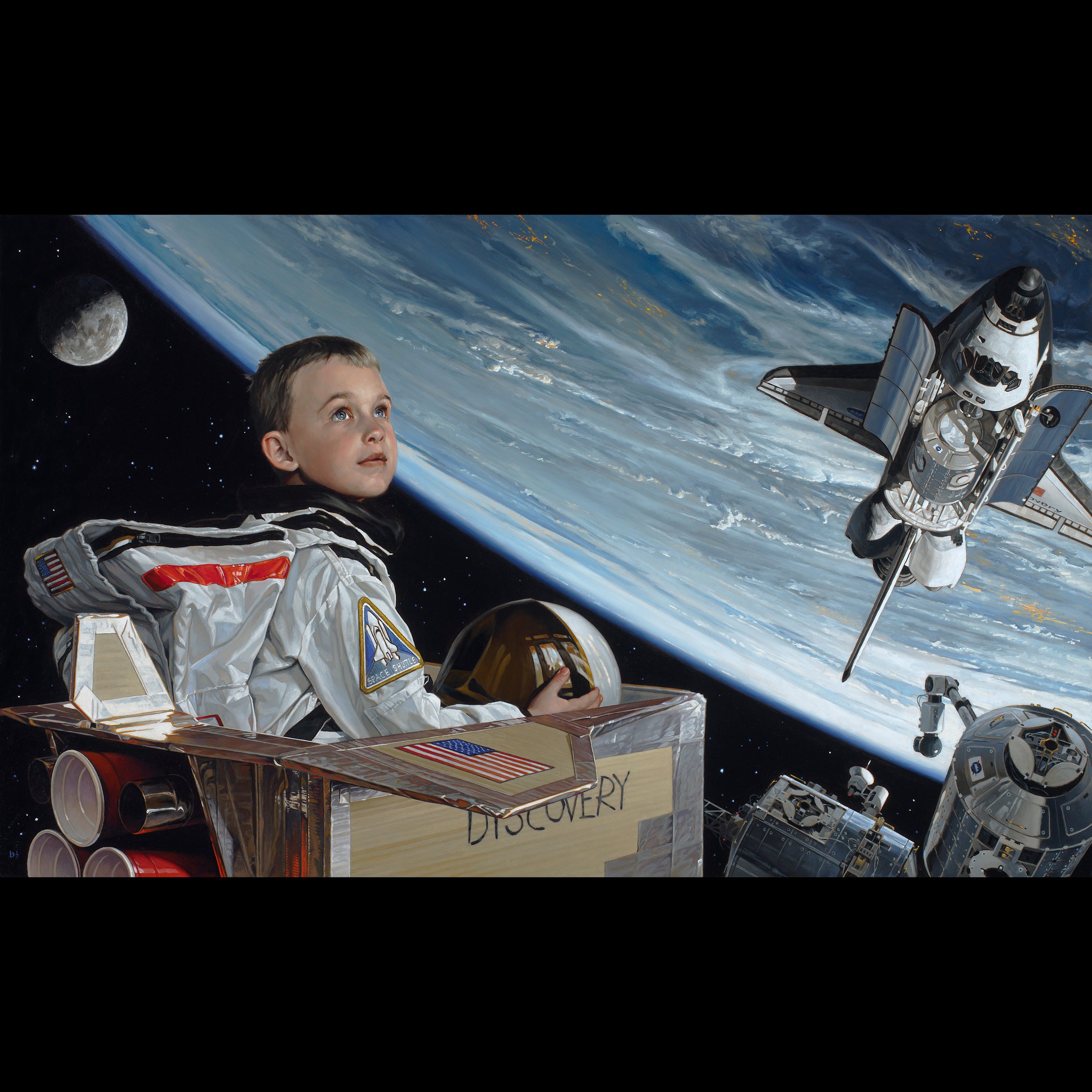 'Outside the Box' - Commissioned portrait of J.P. - 30x18 inches - oil on panel - $10,000.00