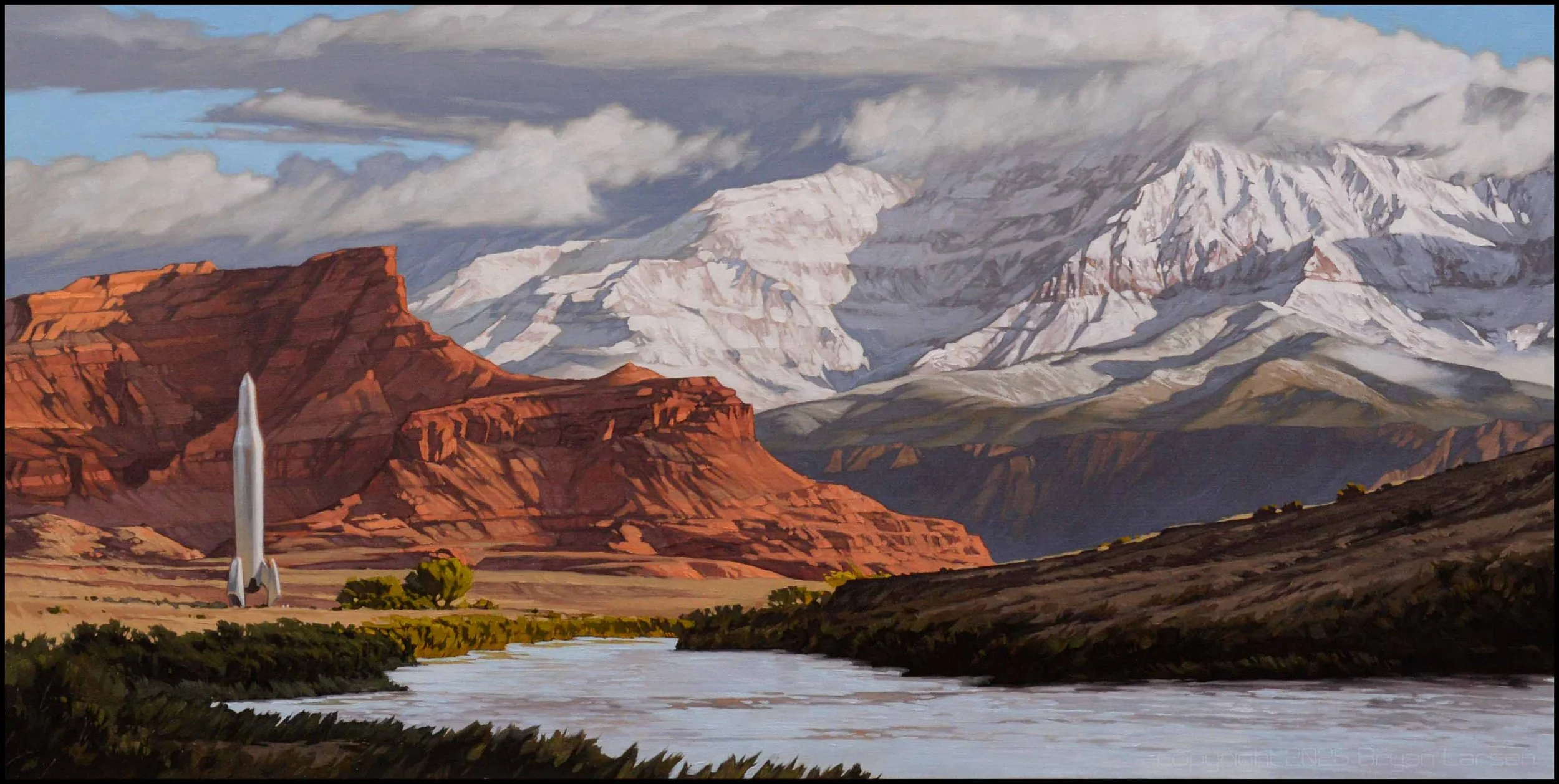 'Western Water' (a study for a larger commission landscape painting) 24x12 inches, oil on aluminum composite panel. $3,500