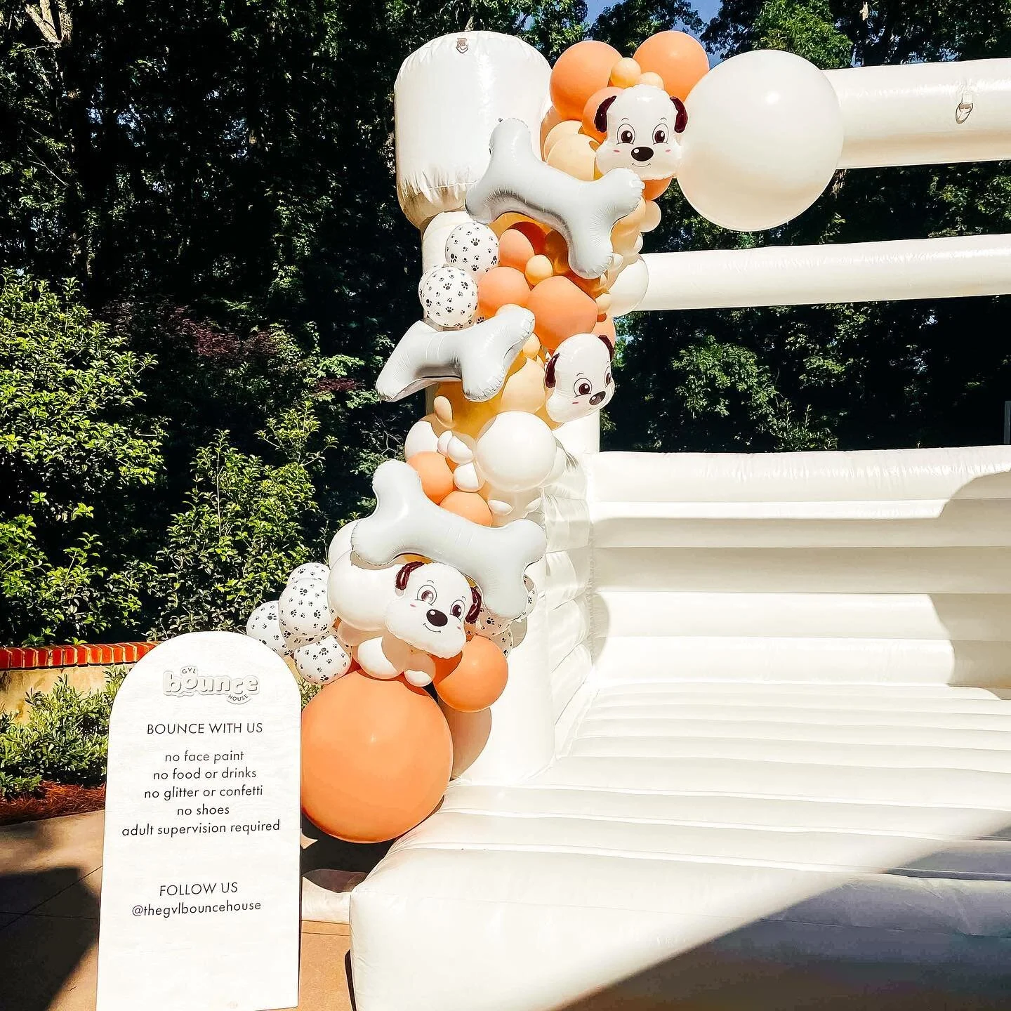 @thegatheredmamas absolutely nailed this sweet birthday party! 🐾🤍 Bounce + balloons will always make the event a little more dreamy. 

#thegvlbouncehouse #gvlbouncehouse #greenvillesc #greenvillewhitebouncehouse #gvlsc #greenvillekidsparties #green