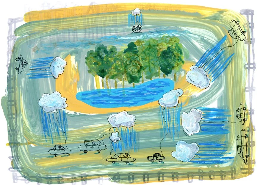 Scattered Showers (Mixed Media on Paper) 5" X 7"