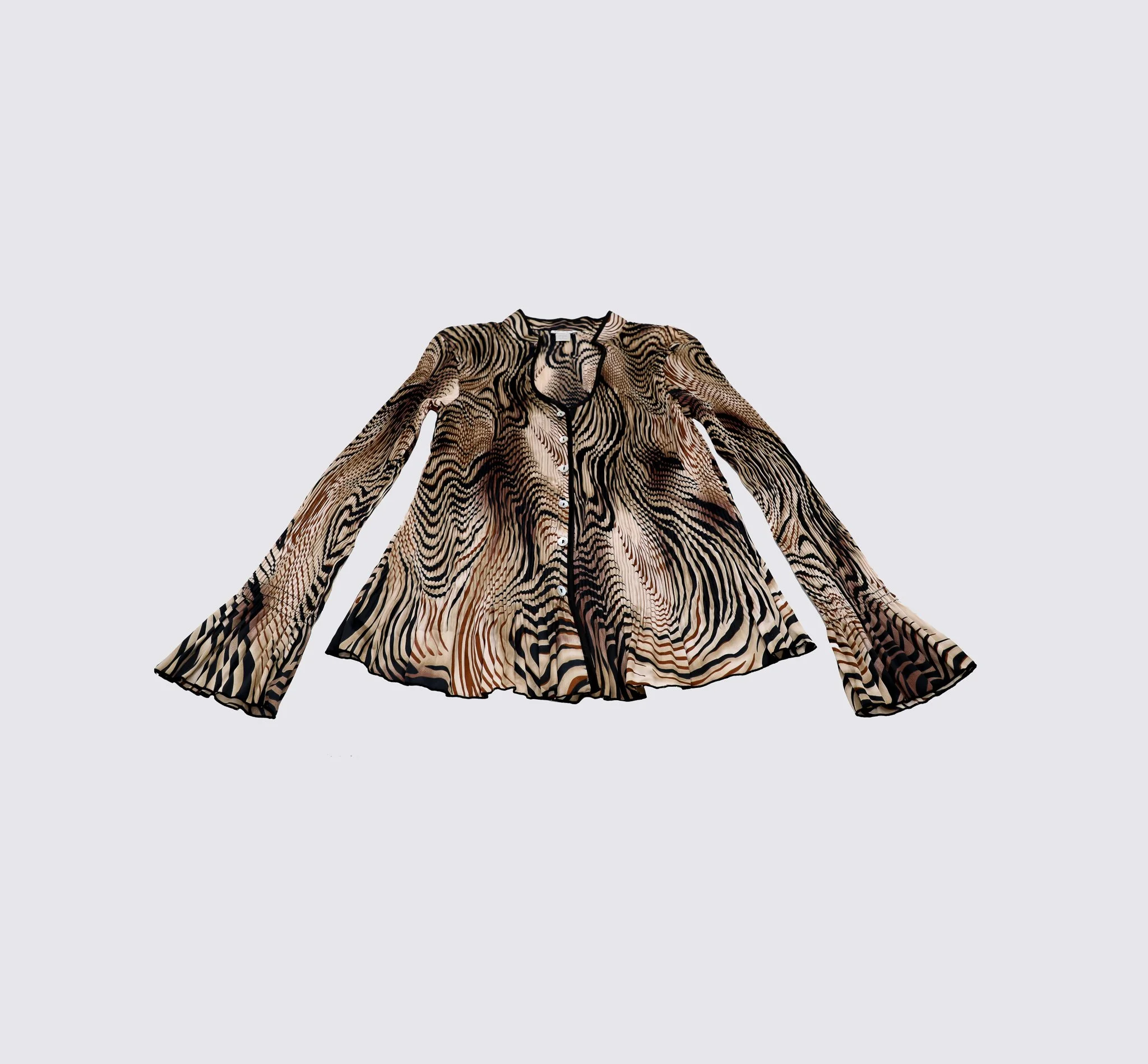 90s Brown Zebra Pleated Poet Blouse - Size Large