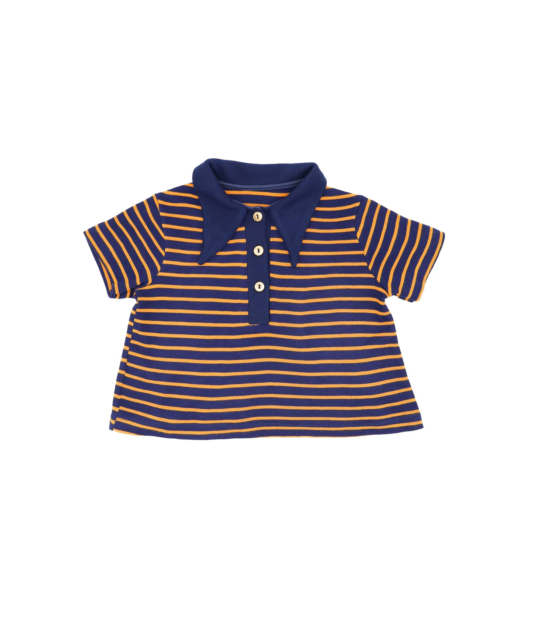 70s Navy Blue and Orange Striped Baby Doll Top - Size Small
