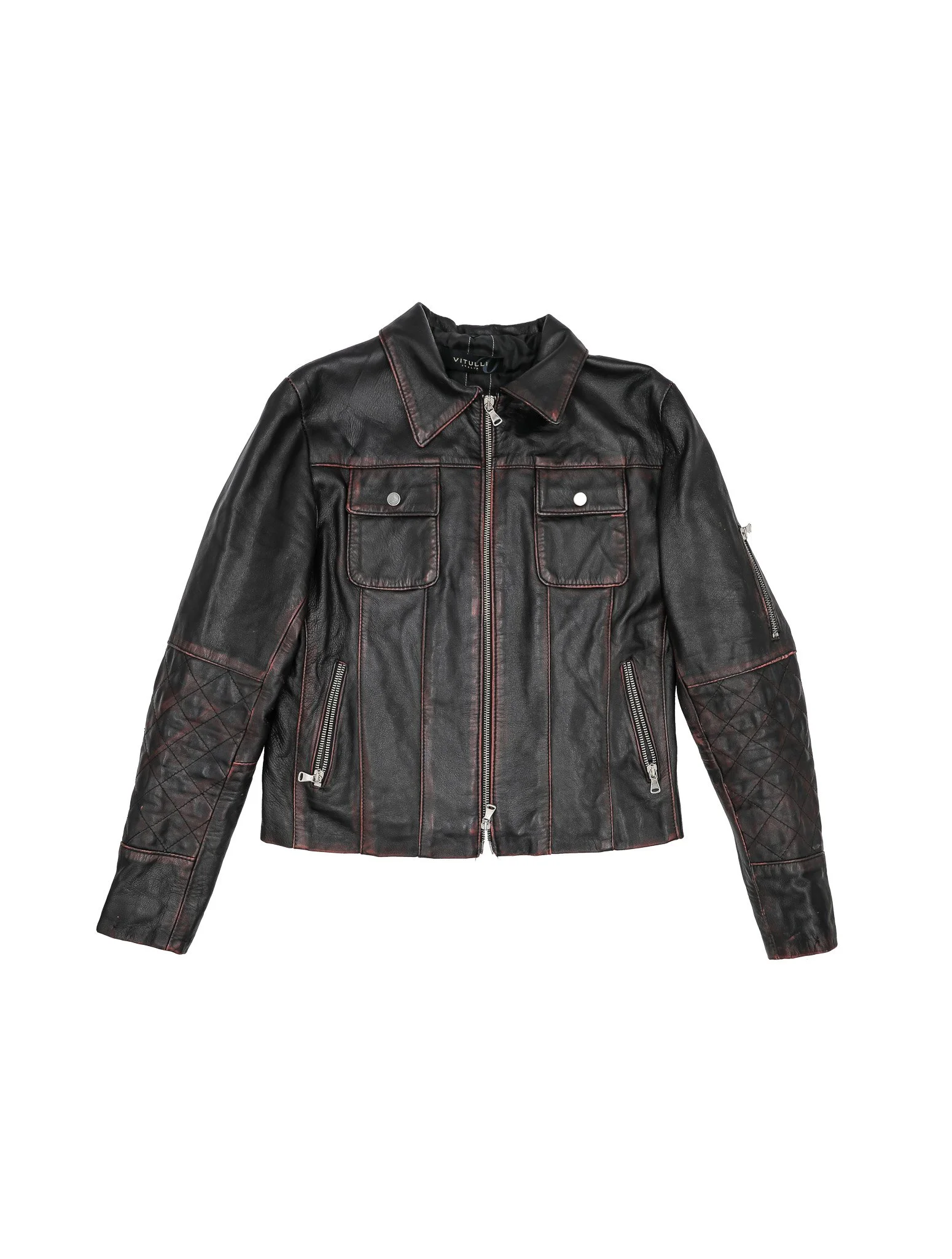 Vintage Moto Black & Burgundy Leather Jacket - Size Small