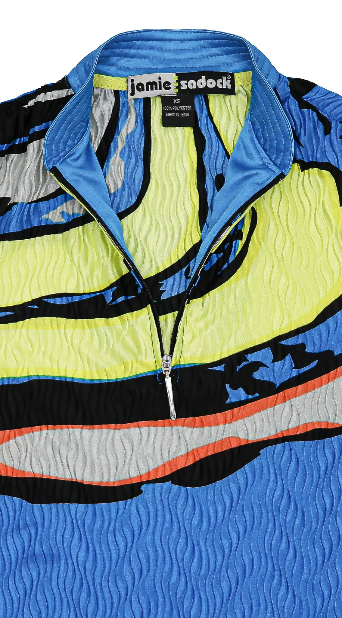 00s Abstract Blue Mock Neck Zippered Sporty Top - Size XSmall