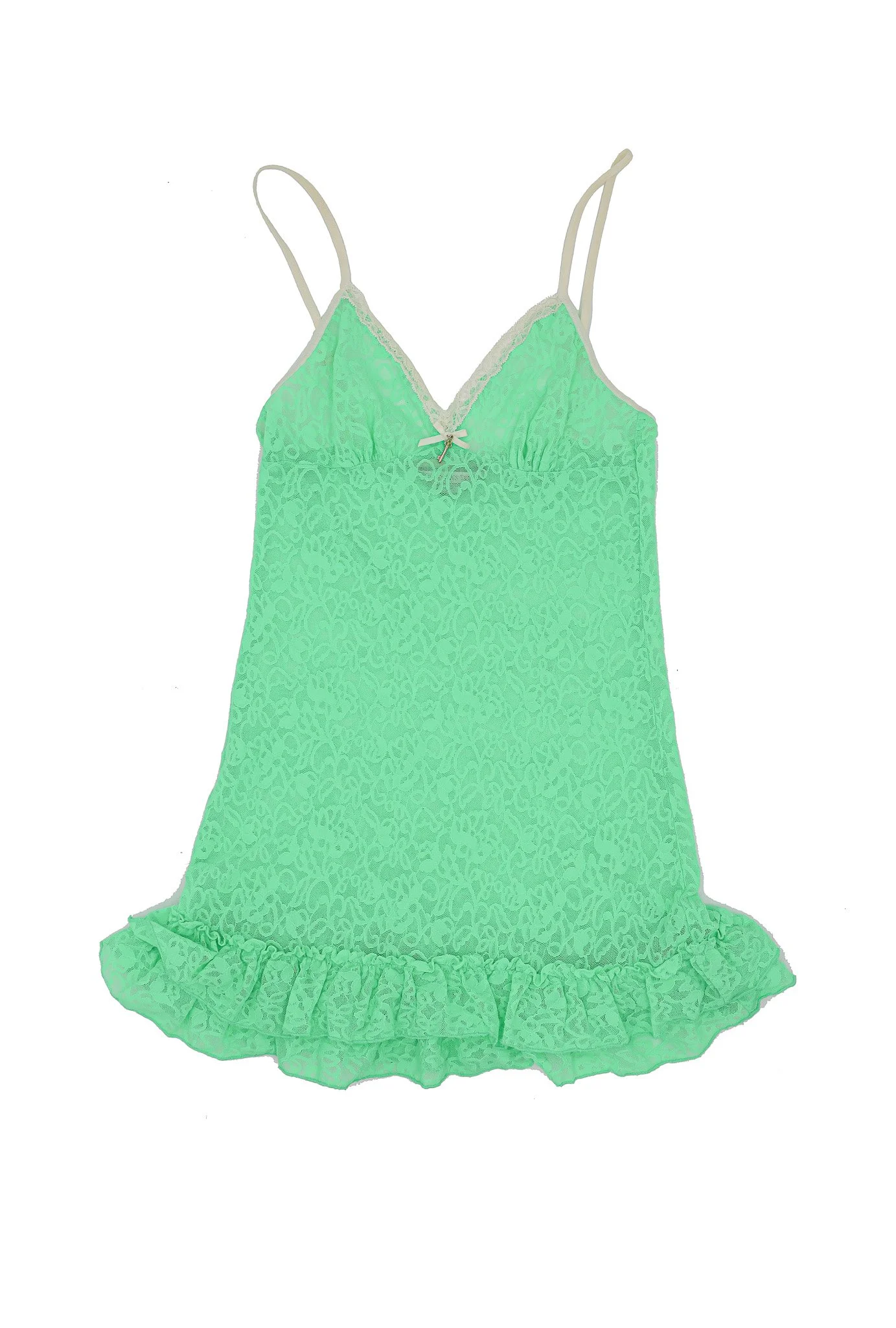 Neon Green Lace Mesh Ruffle Teddy