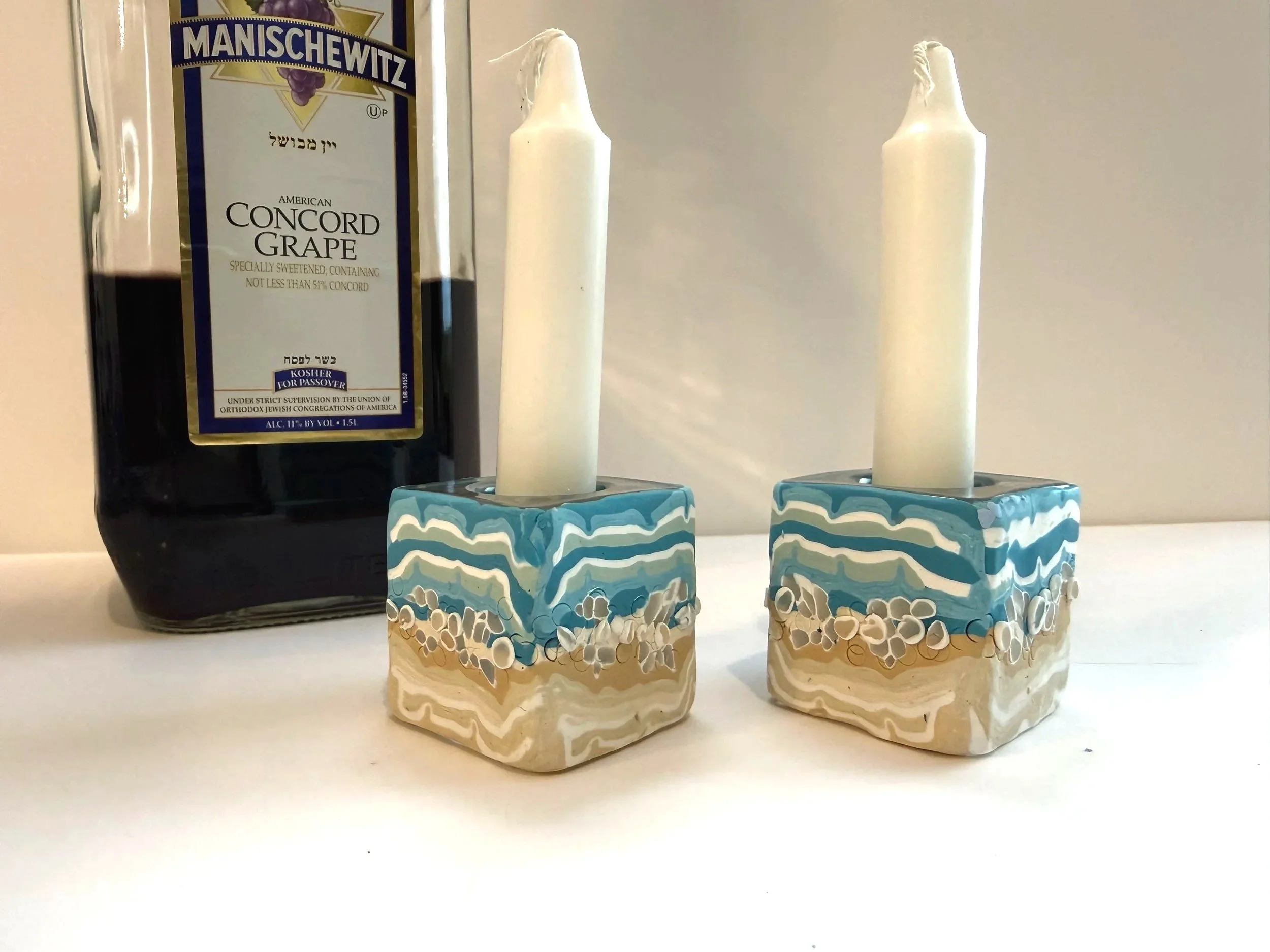 Beachy Scene Shabbat Candlesticks