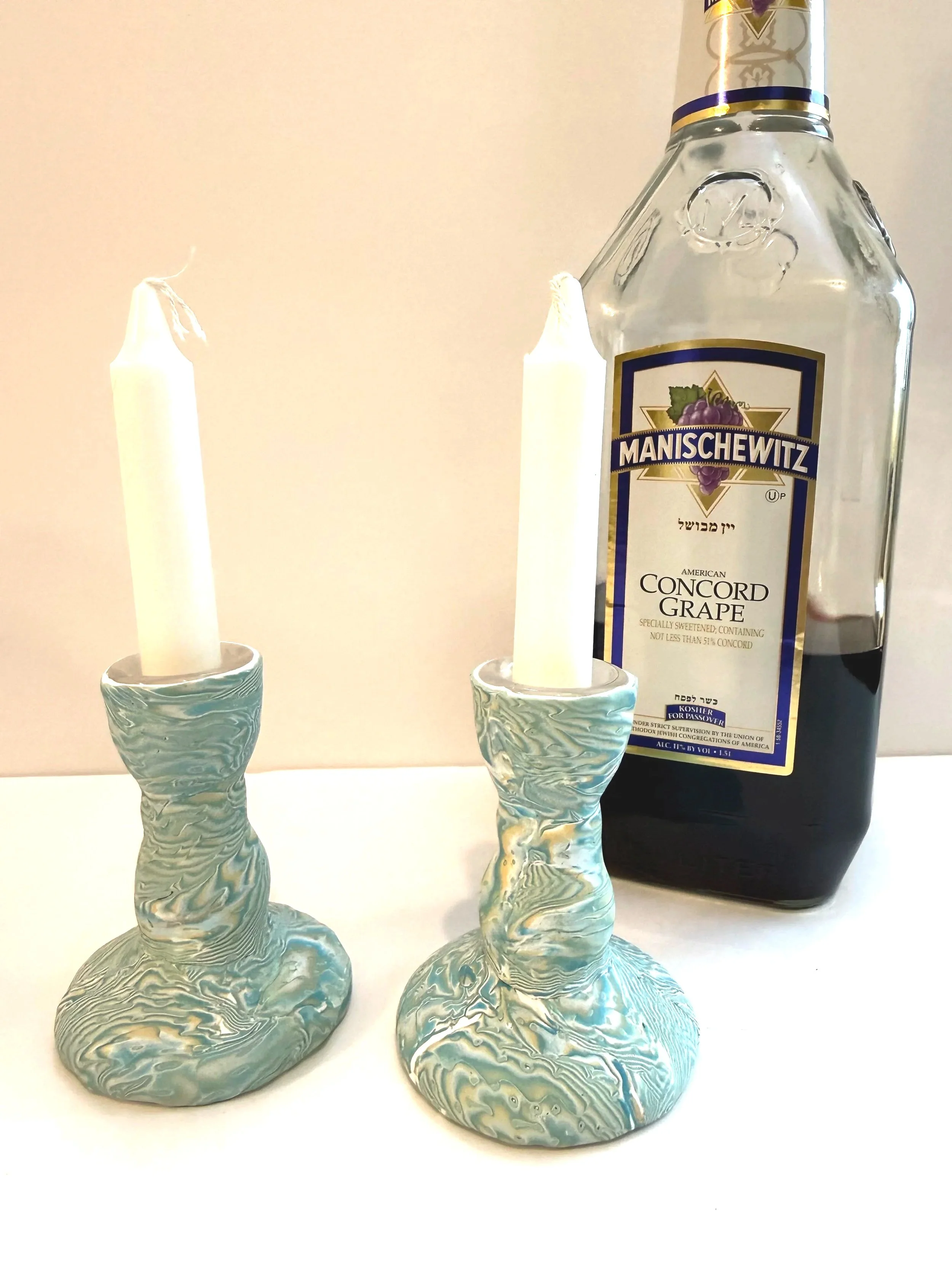 Water Imagery Shabbat Candlesticks