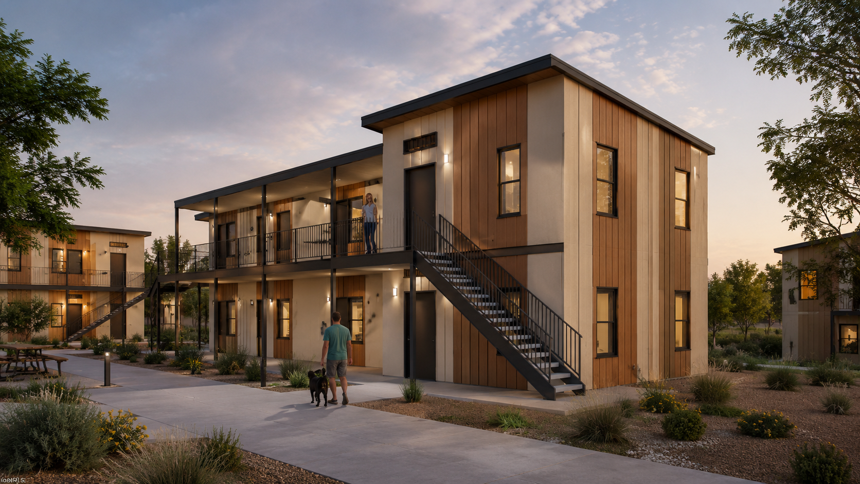 Conceptual modular housing elevation for the proposed Freedom Pointe development