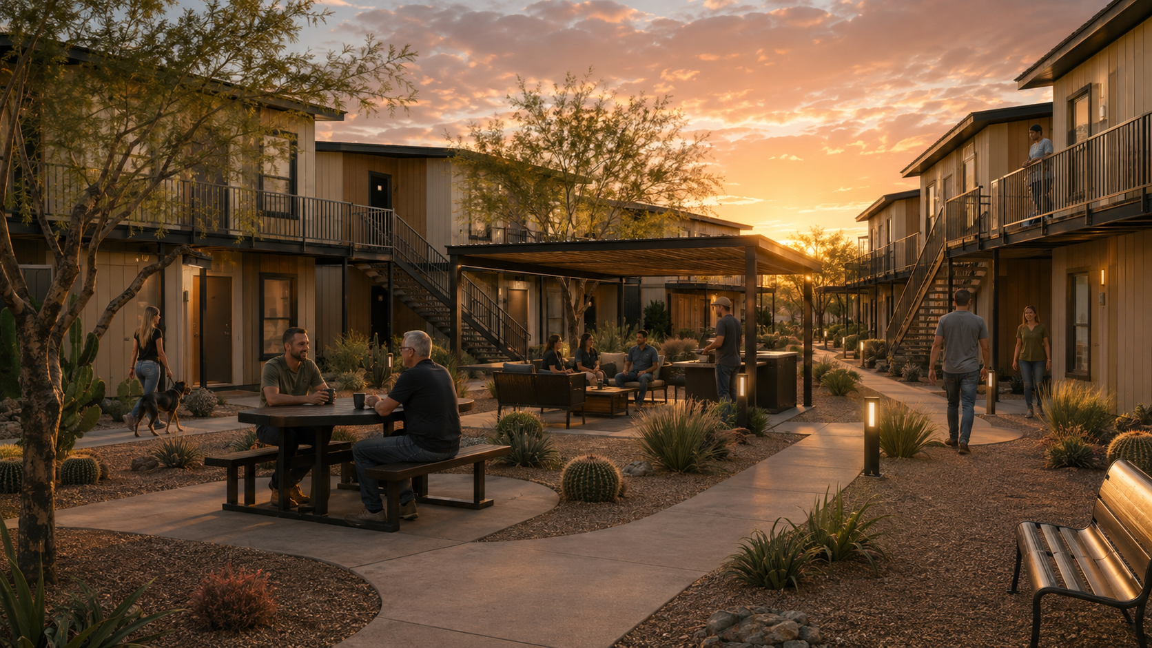 Conceptual community courtyard for Freedom Pointe veteran housing