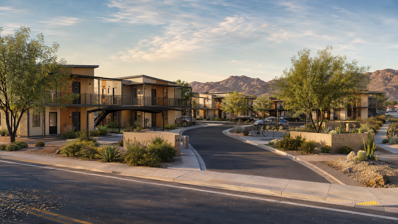 Conceptual main entrance to the proposed Freedom Pointe veteran housing community in Mesa, Arizona