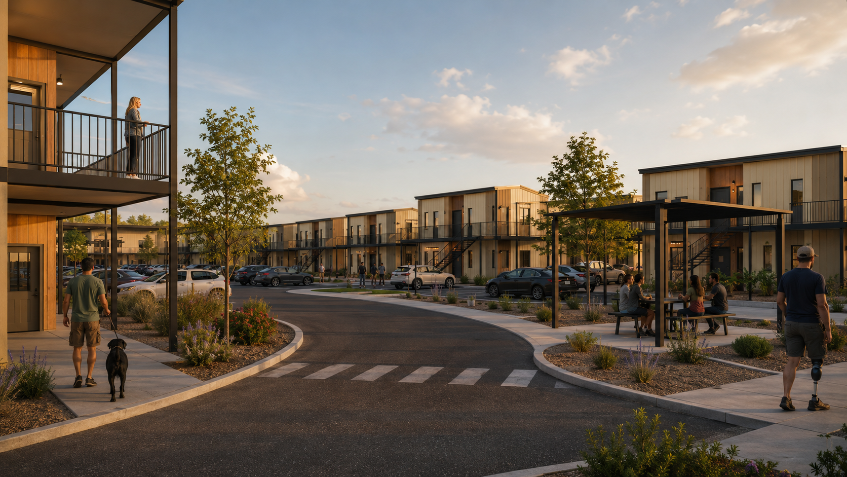 Conceptual central drive and resident parking at Freedom Pointe in Mesa