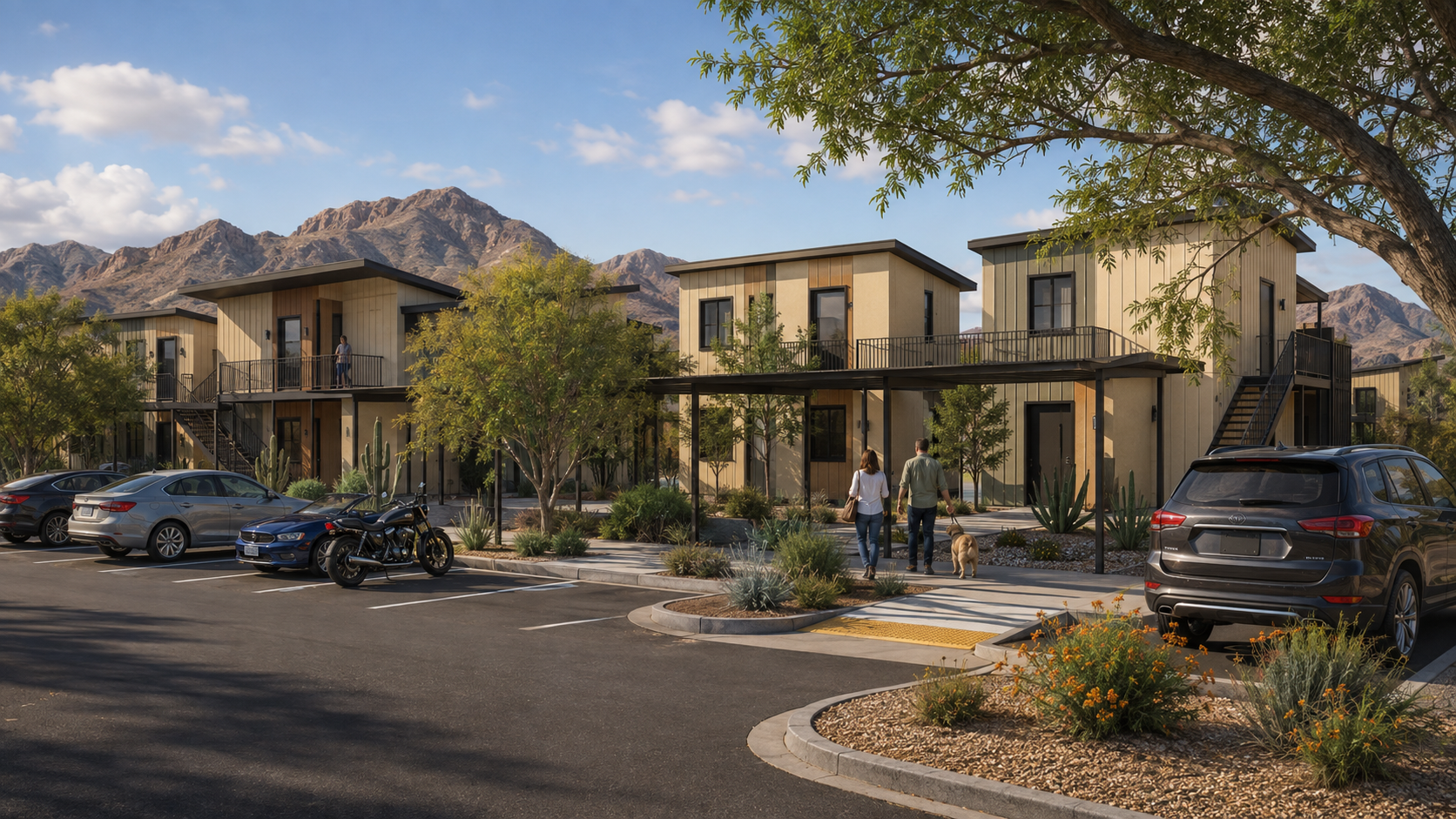 Conceptual north parking and housing view at Freedom Pointe in Mesa