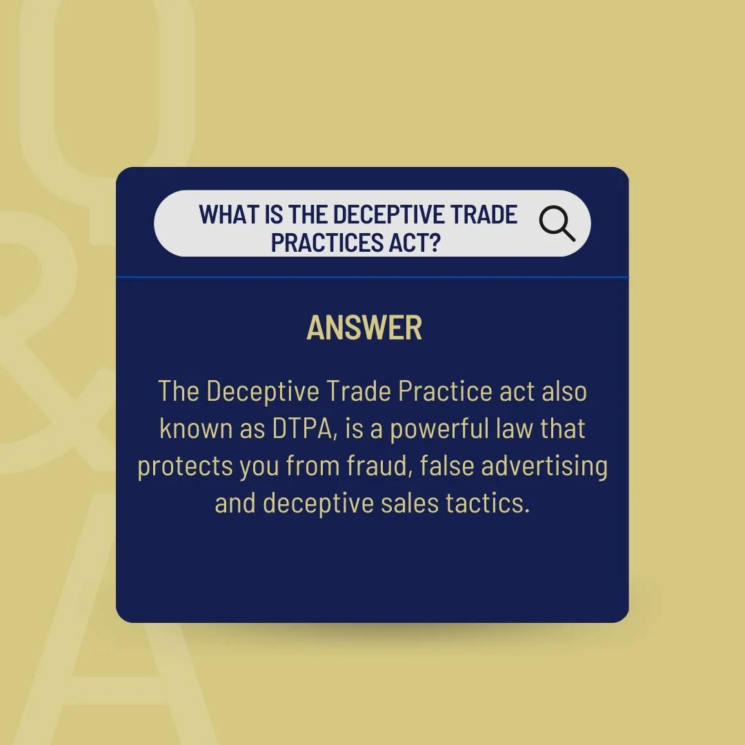 Car trouble drives off the lot. 🚗⚠️ 
The Texas Deceptive Trade Practices Act helps protect buyers from deceptive auto sales and unfair practices. ️ 
Swipe to learn how the DTPA works and follow @sa_lawhelp for practical legal guidance Texans can tru