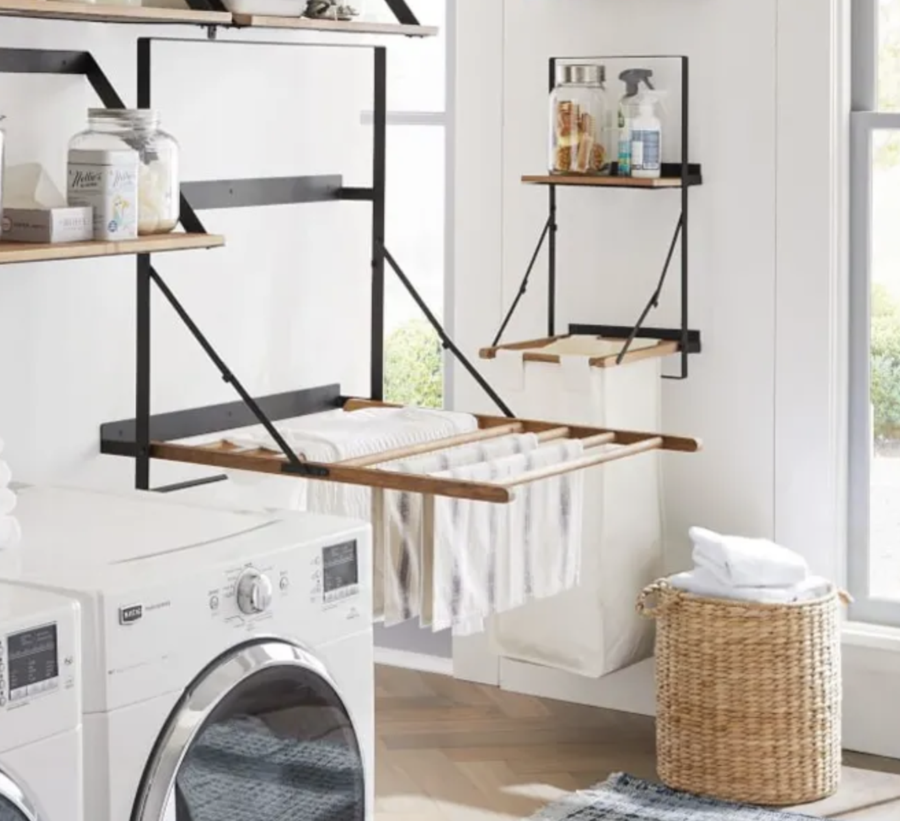 how to organize your laundry room using vertical space for hanging clothes