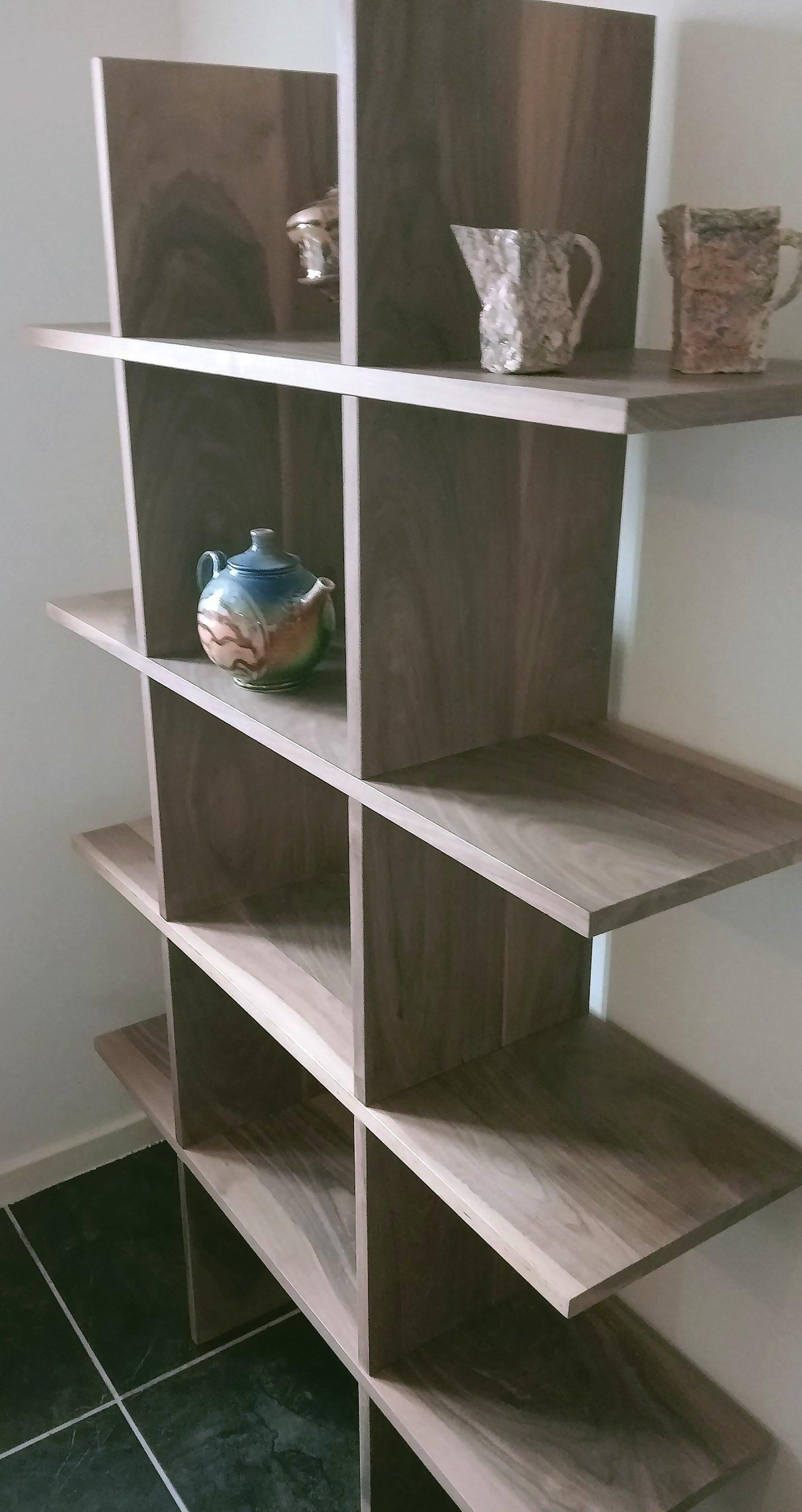 contemporary solid walnut flat pack shelving