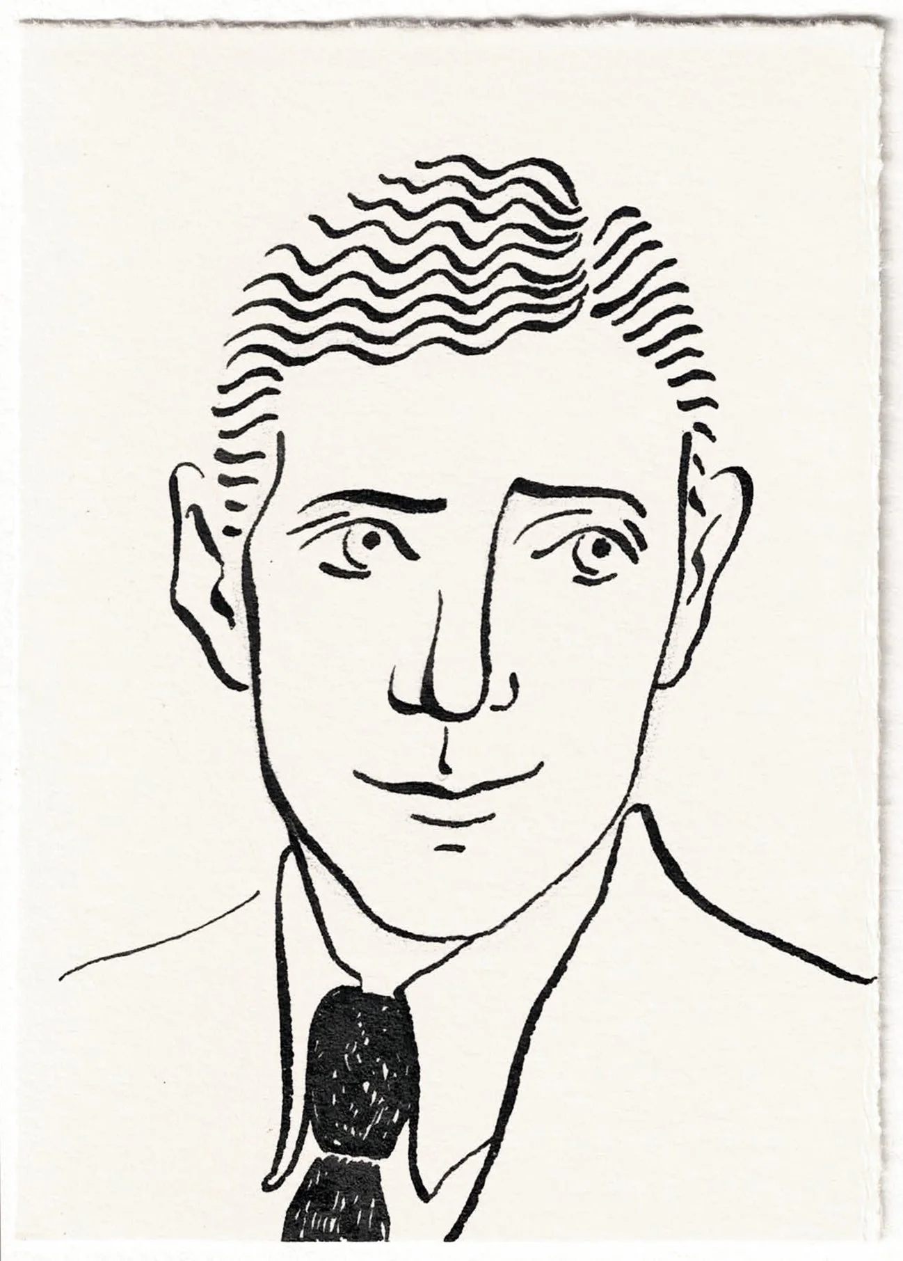 Portrait of a smiling man, drawn in black ink using a nib pen.