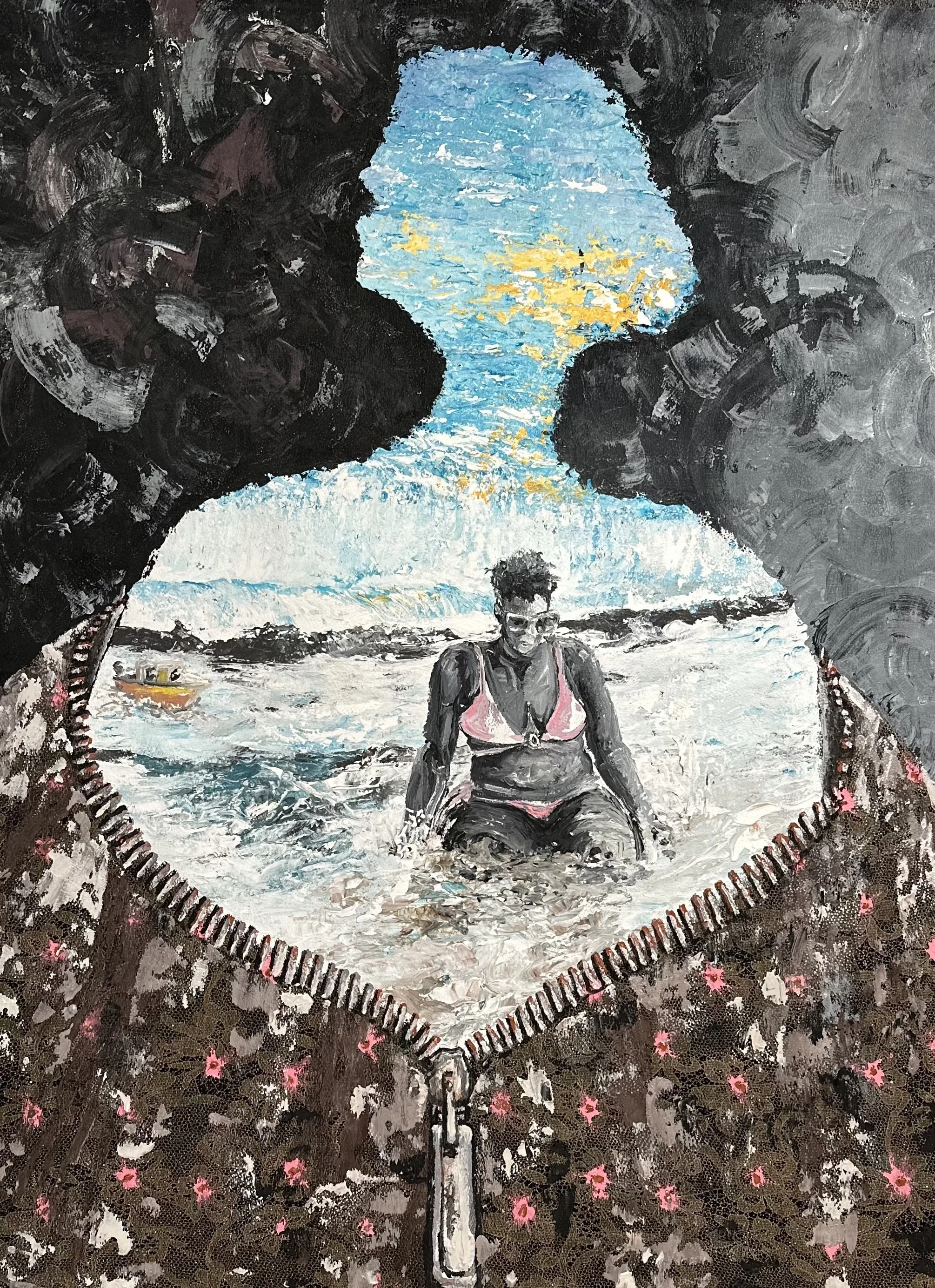 Bahamas on my mind...: Acrylic on Fabric, 38" x 54", 2026