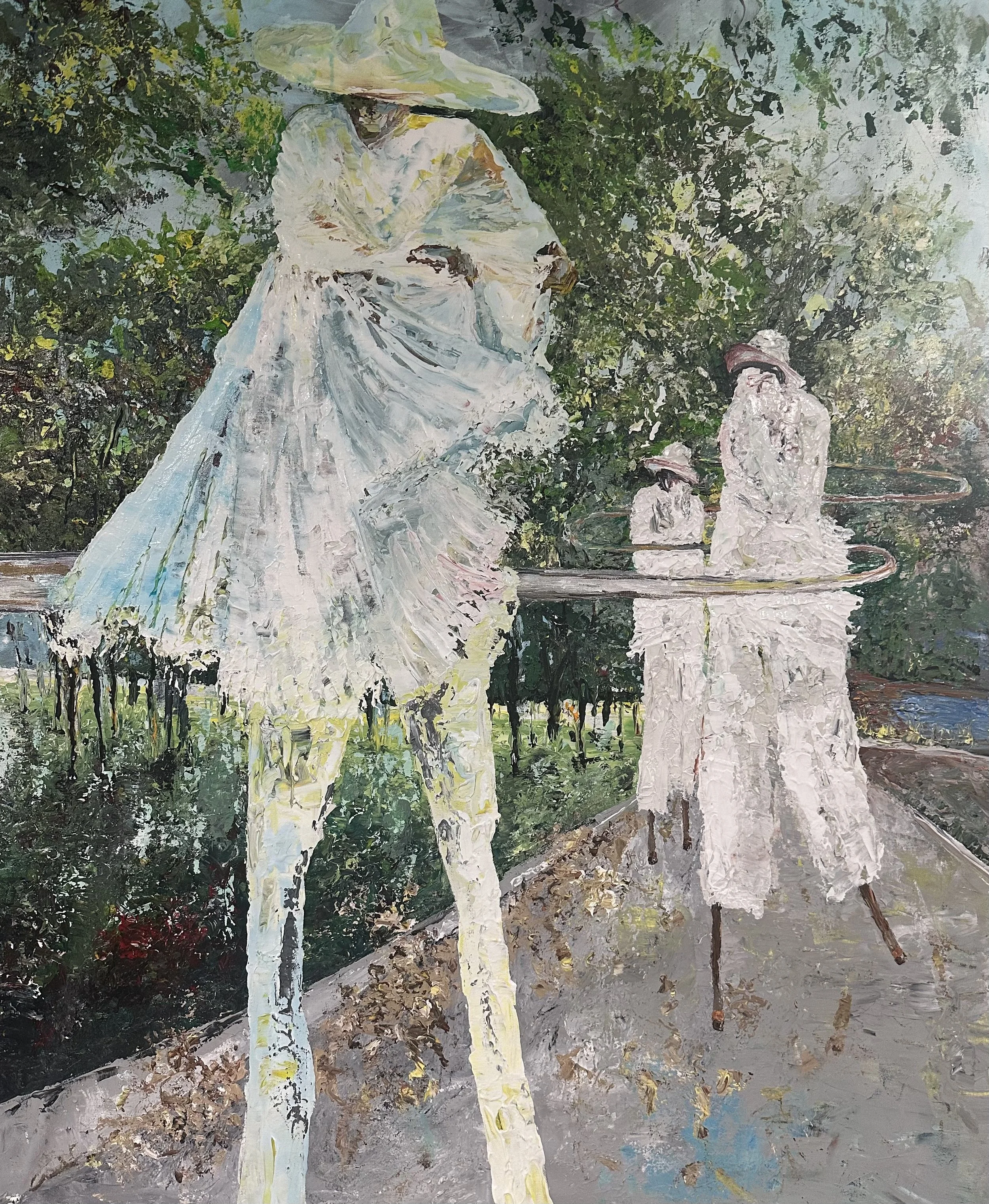 The Stilt Dancers: Acrylic on Canvas, 42" x 46", 2025