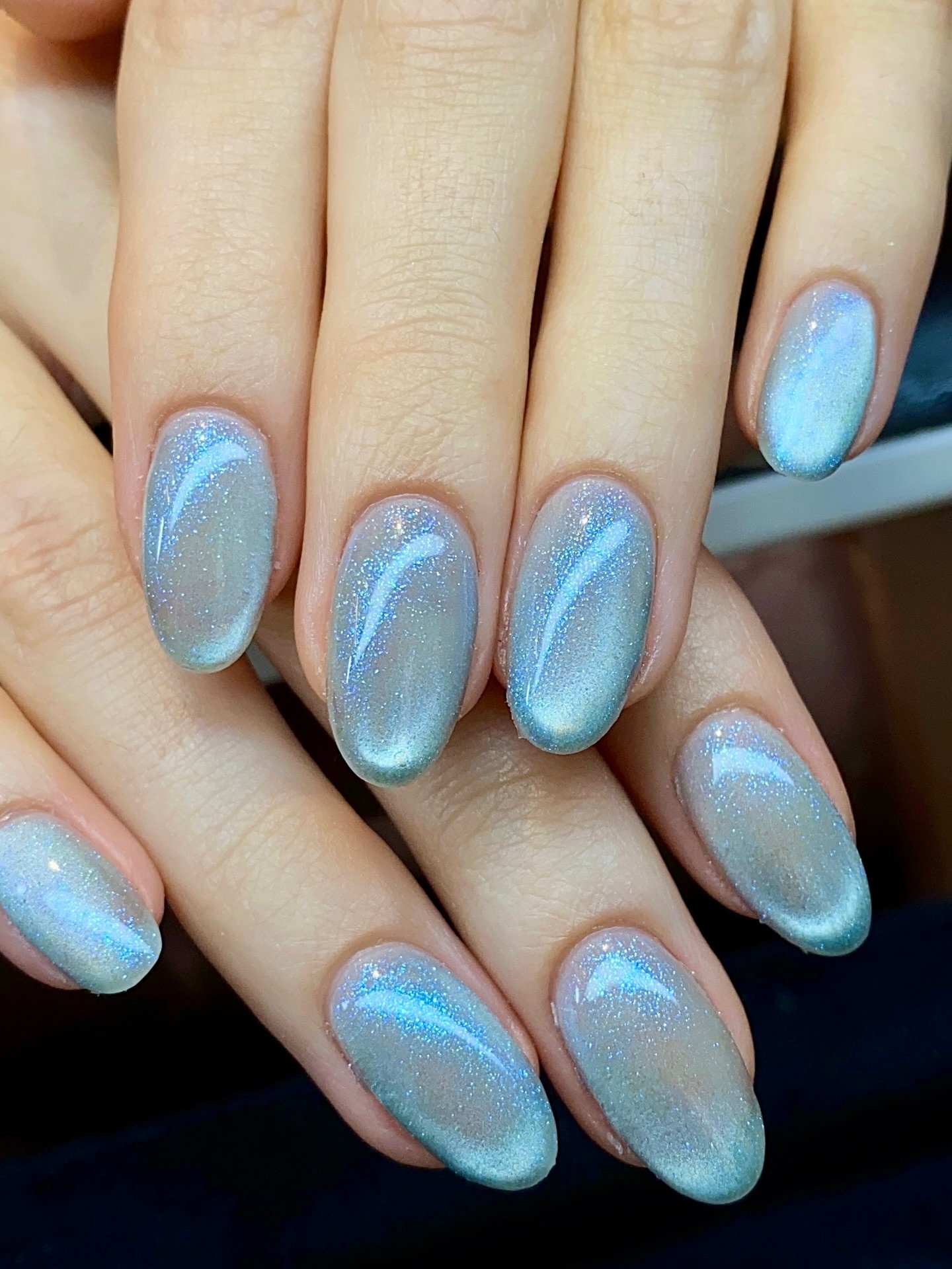 Not sure what to get? Cateye. Not sure what design to do? Cateye. Look at this, you won&rsquo;t be disappointed. 🩵 
Nails by Jada 
&bull;
&bull;
&bull;
#cateyenails #bluenails #cateyegel #nailart #nycnailsalon