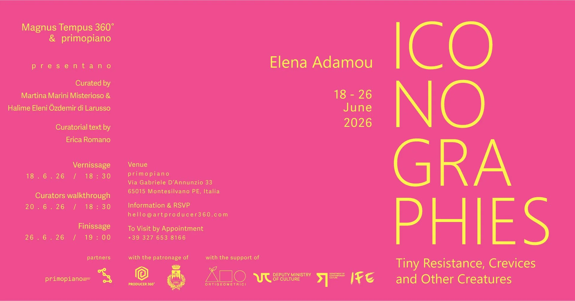 MAGNUS TEMPUS 360° OPENS MEDITERRANEAN ARTS PROGRAMME WITH ELENA ADAMOU’S FIRST ITALIAN SOLO EXHIBITION.
