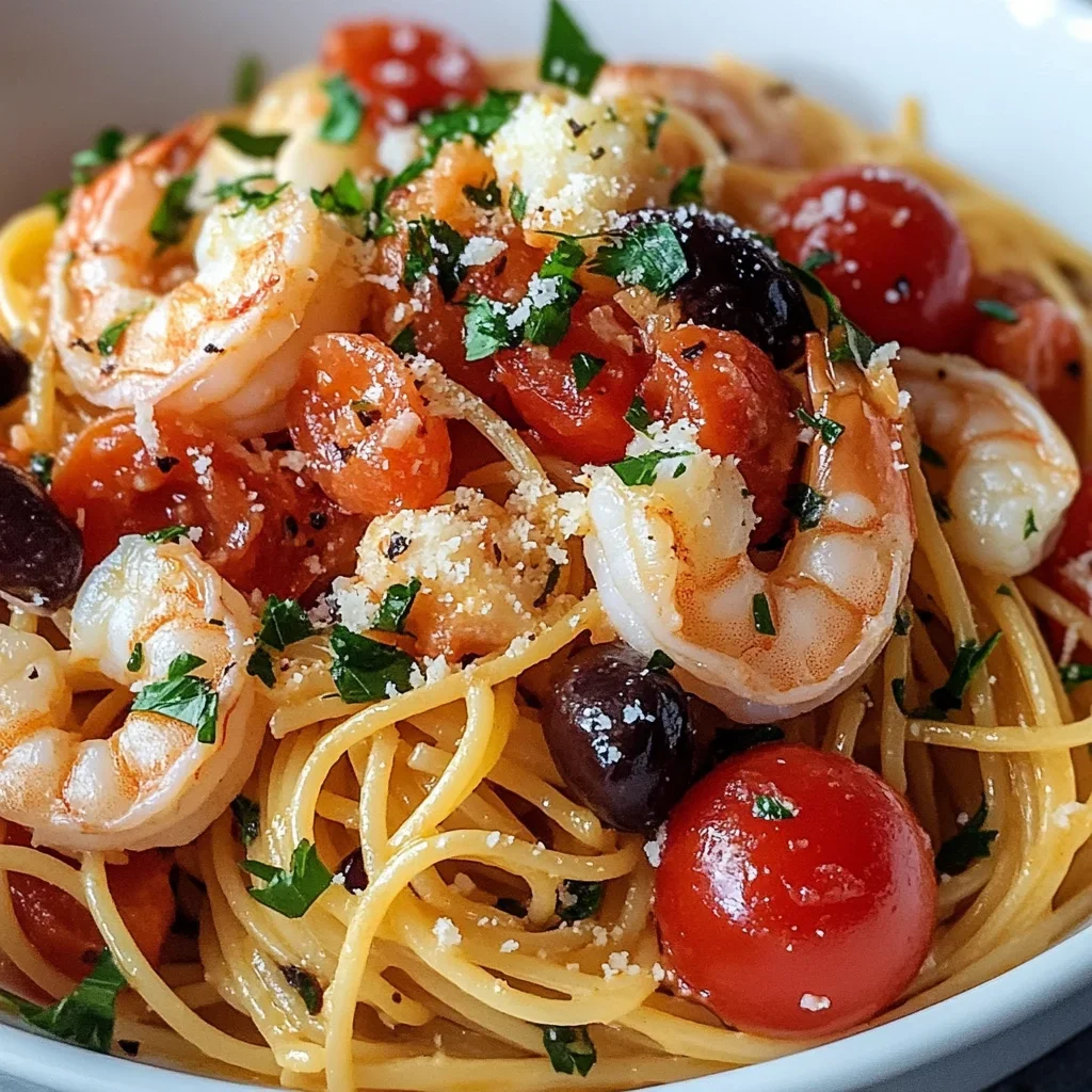 Mediterranean Pasta with grilled shrimp