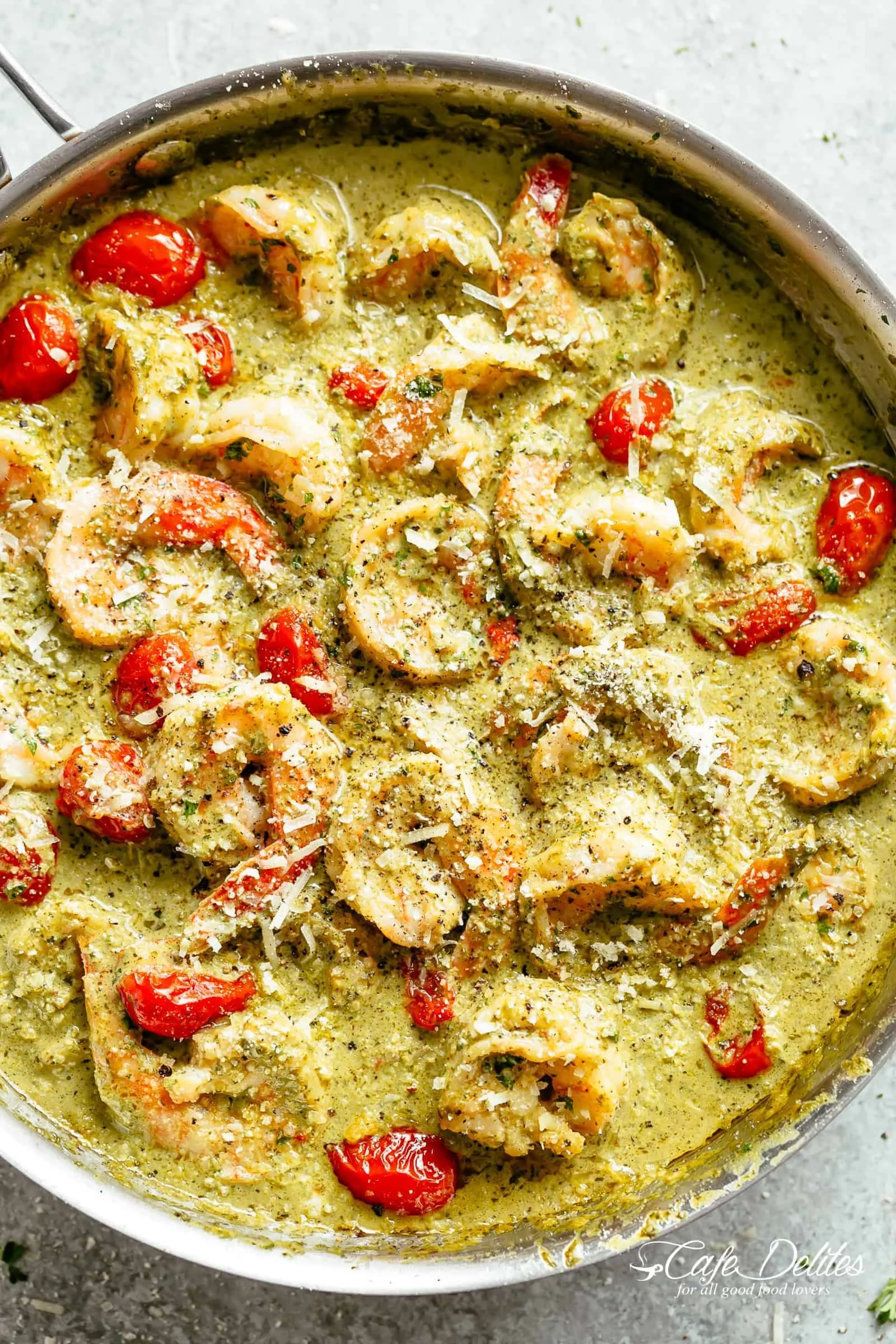 Creamy Pesto Tortellini with Shrimp