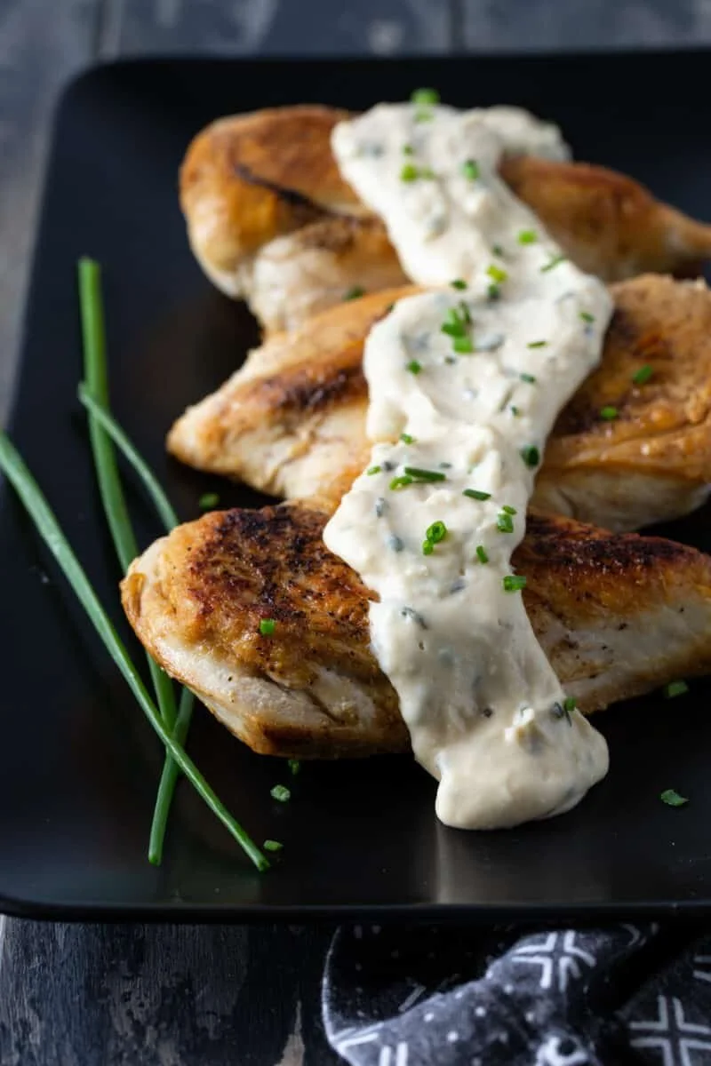 Marinated Sliced Chicken Breast With Feta Sauce