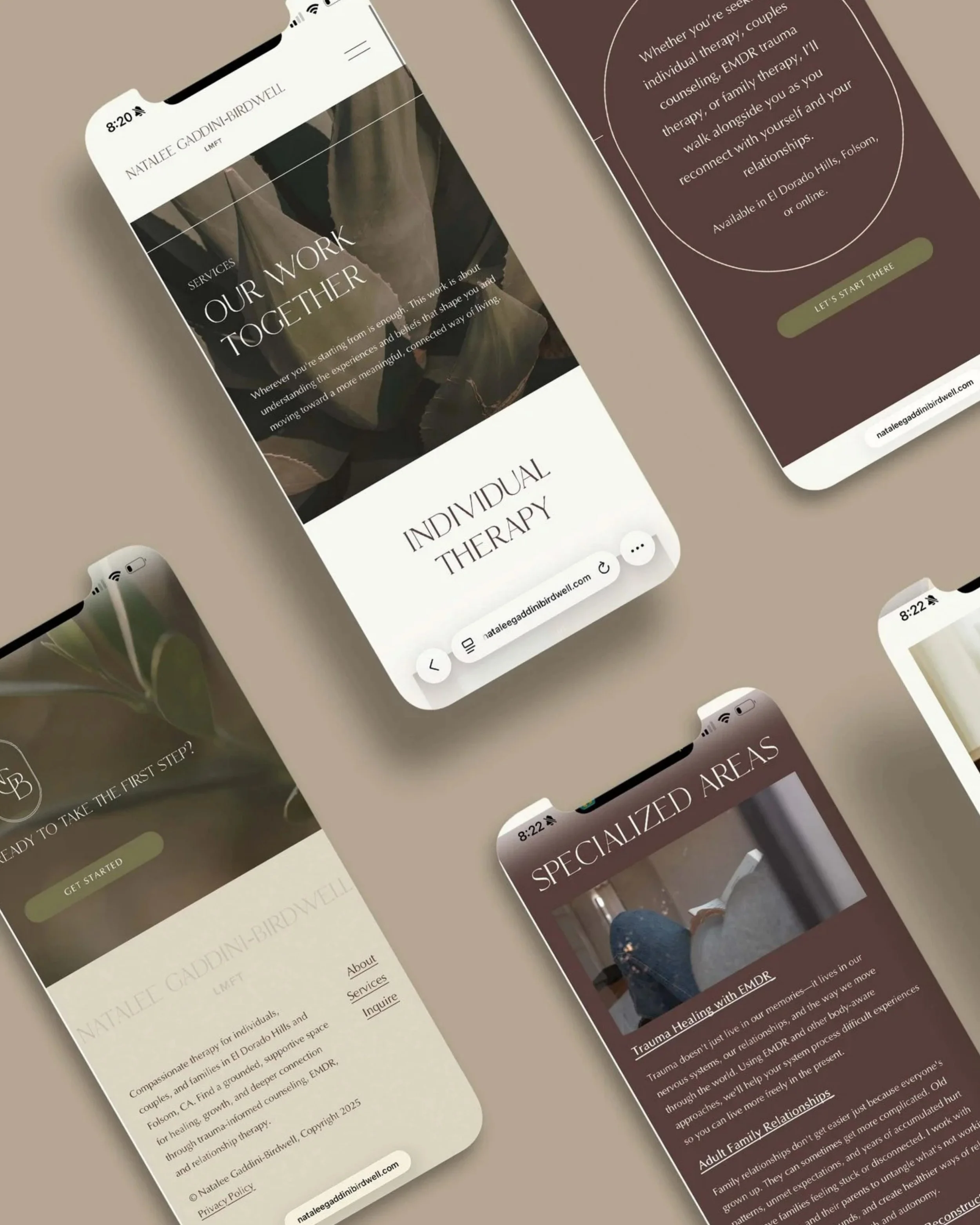 Therapist website design, but make it feel like the first day of fall. 🍂

We may still technically be in summer, but Natalee Gaddini-Birdwell&rsquo;s new website has us fully ready to move on.

Warm mauves, olive, soft neutrals, beautiful typography