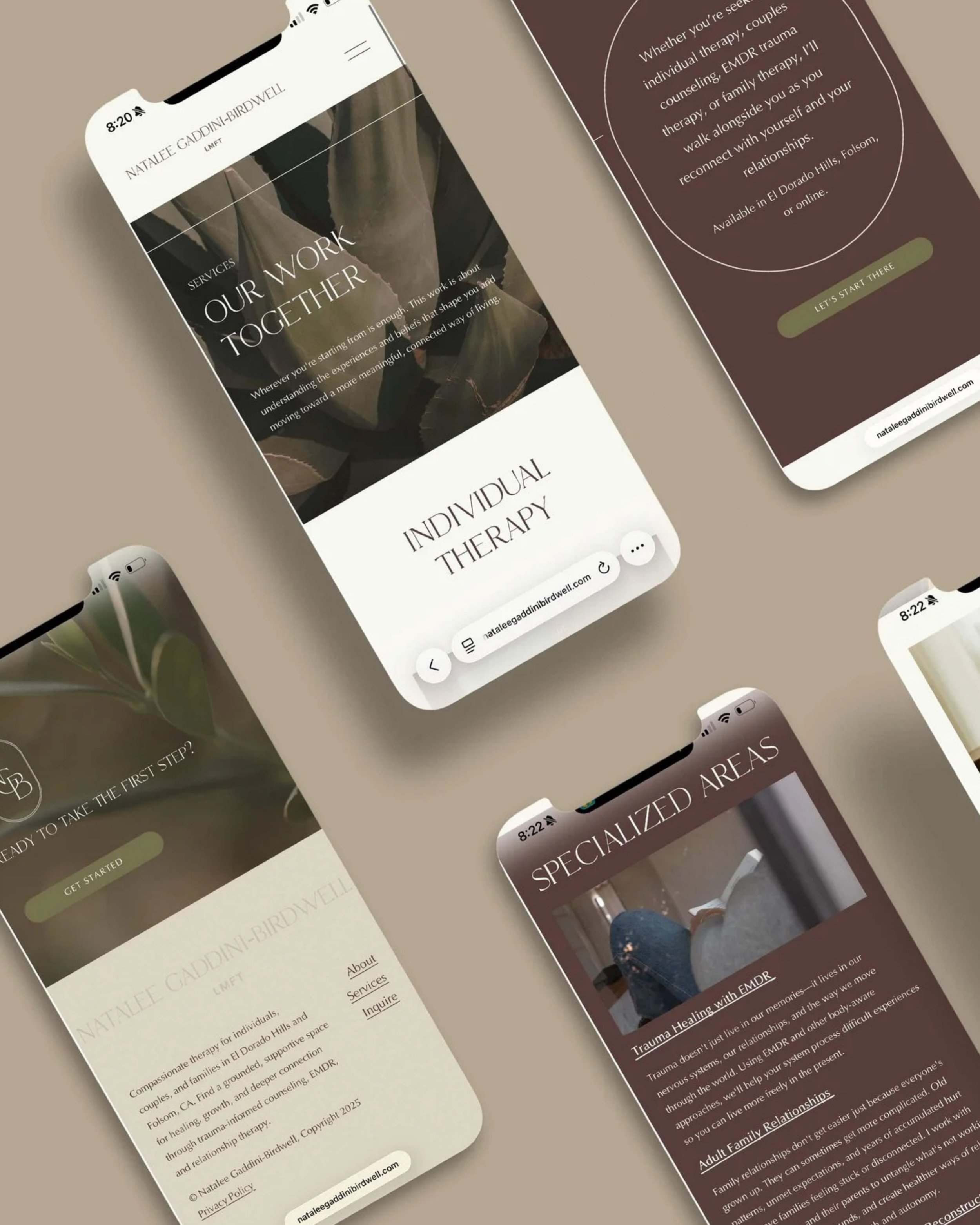 Therapist website design, but make it feel like the first day of fall. 🍂

We may still technically be in summer, but Natalee Gaddini-Birdwell&rsquo;s new website has us fully ready to move on.

Warm mauves, olive, soft neutrals, beautiful typography