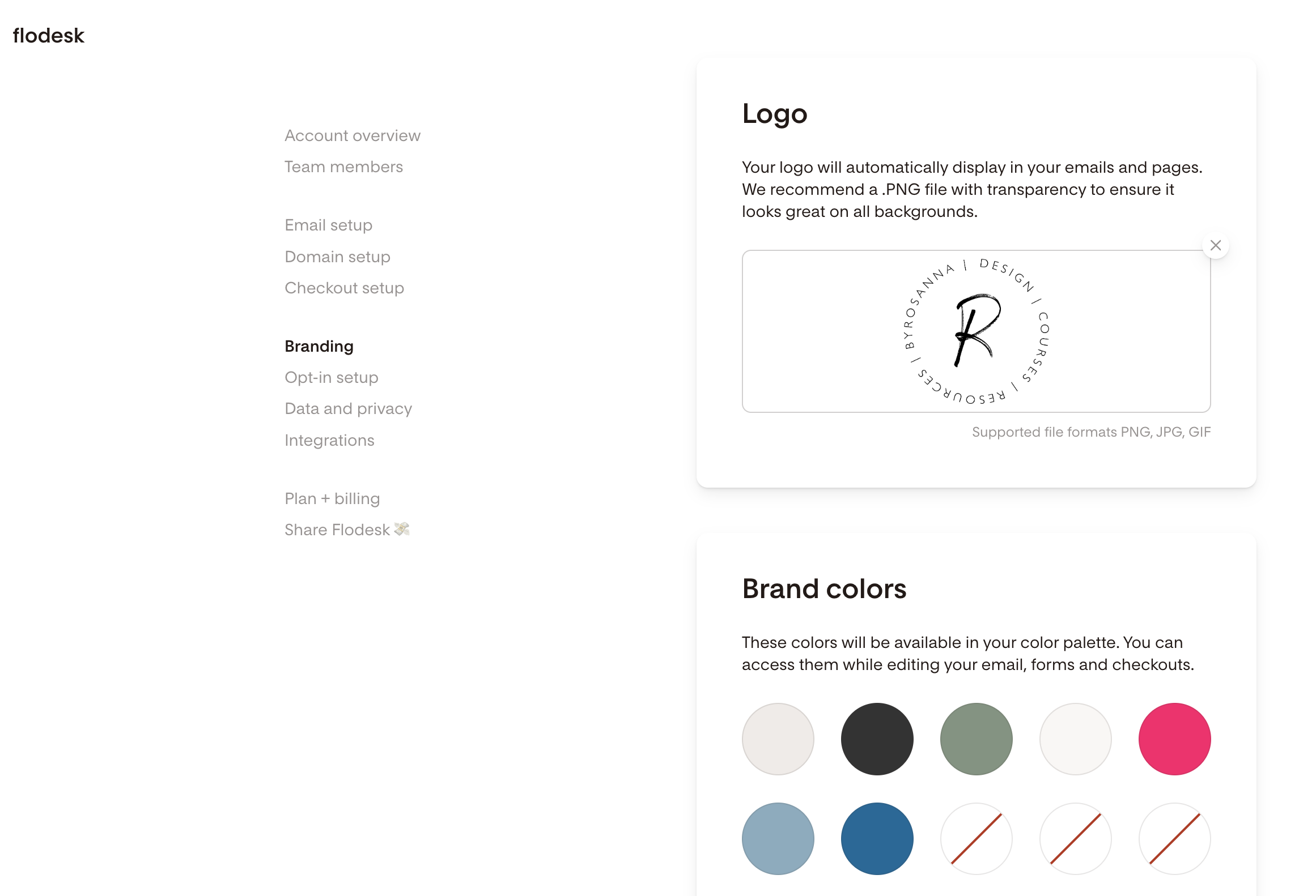 Flodesk branding settings