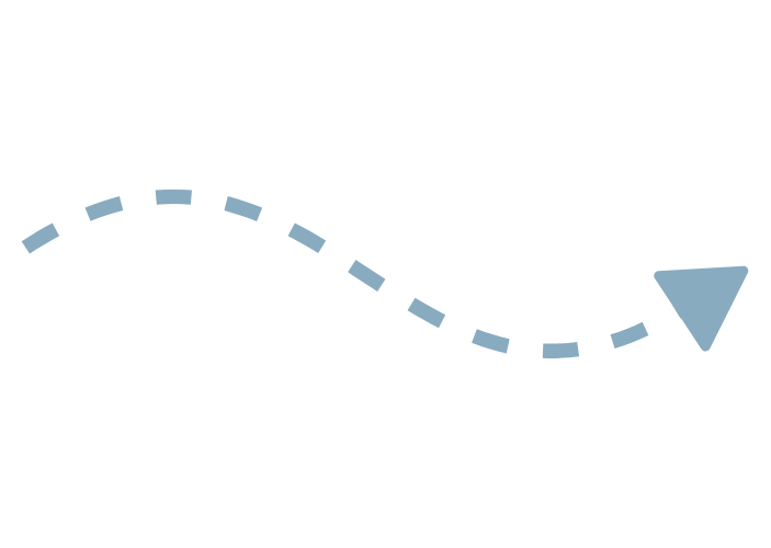 A diagram illustrating a process path with a dashed arrow leading to a triangle icon at the end.