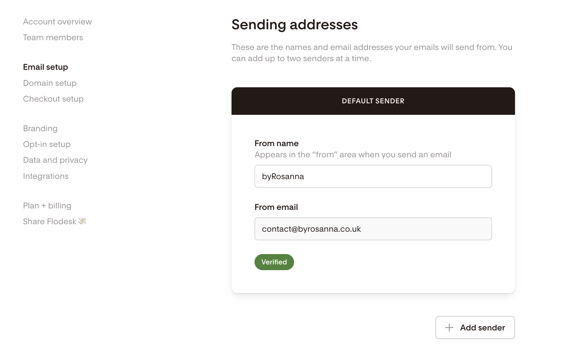 Flodesk email settings