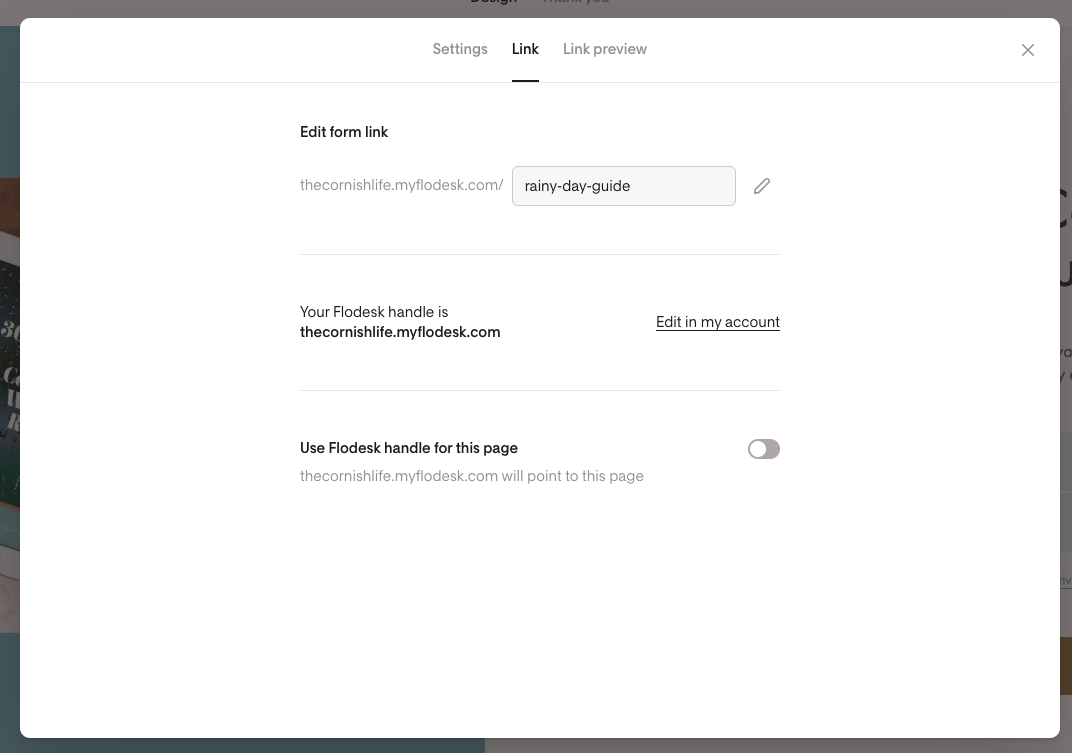 Flodesk full page form settings