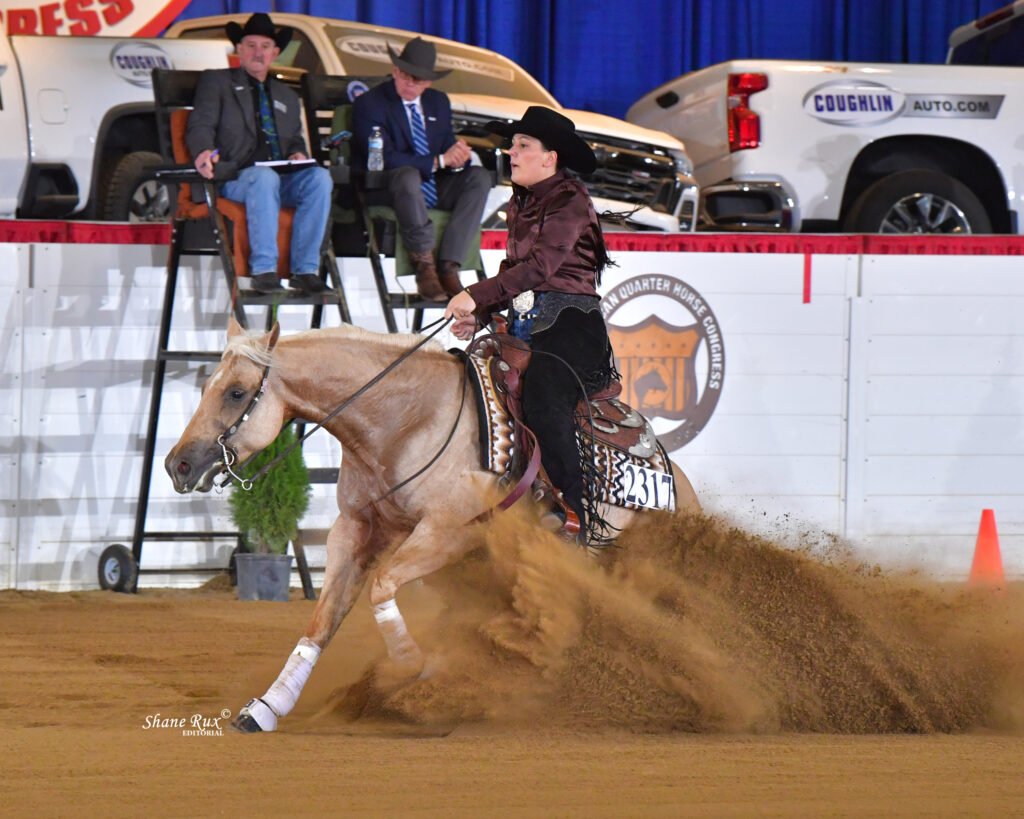 Rider competing during the All American Quarter Horse Congress, where The SOAP Project partnered to raise awareness of human trafficking.