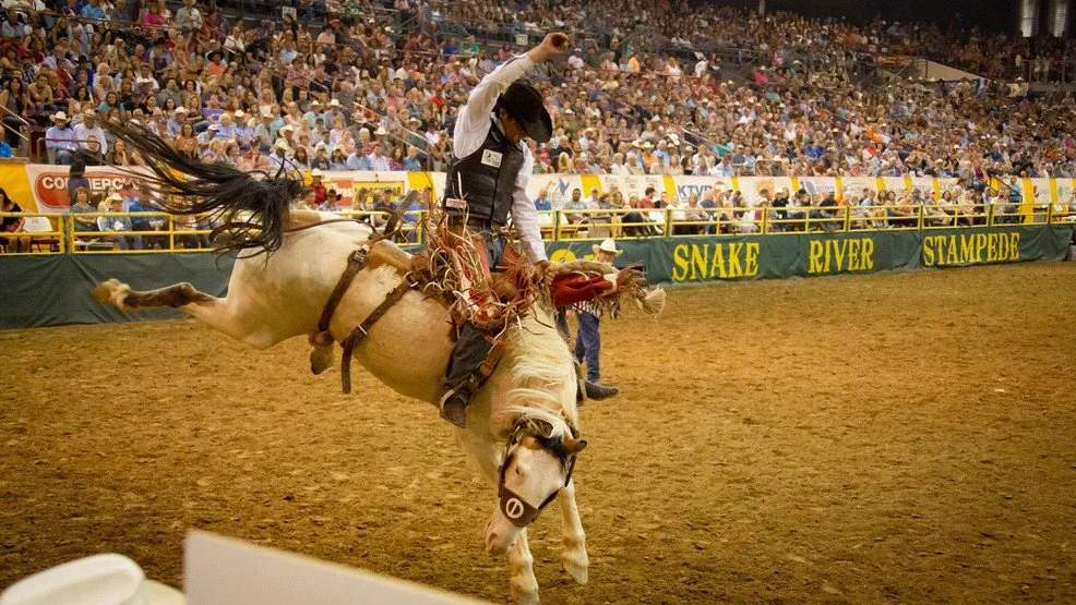 Rodeo competition at the Snake River Stampede in Idaho, representing The SOAP Project's human trafficking awareness outreach in the Boise and Nampa area.