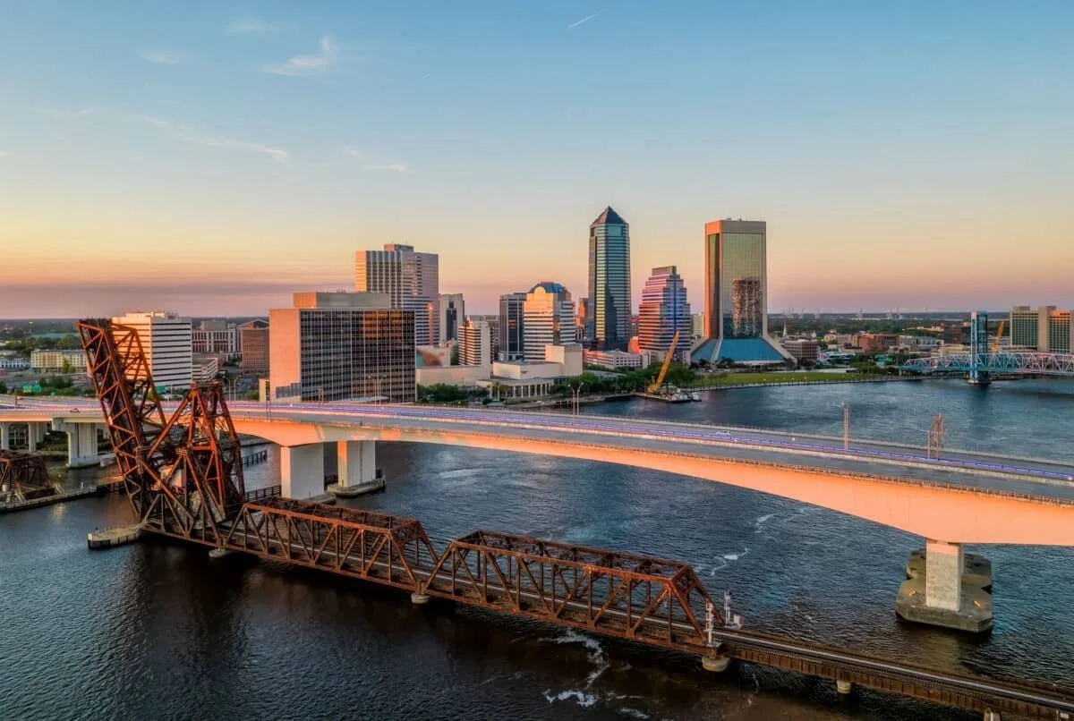 Jacksonville skyline and bridges over the St. Johns River representing The SOAP Project's human trafficking awareness outreach in Jacksonville, Florida.